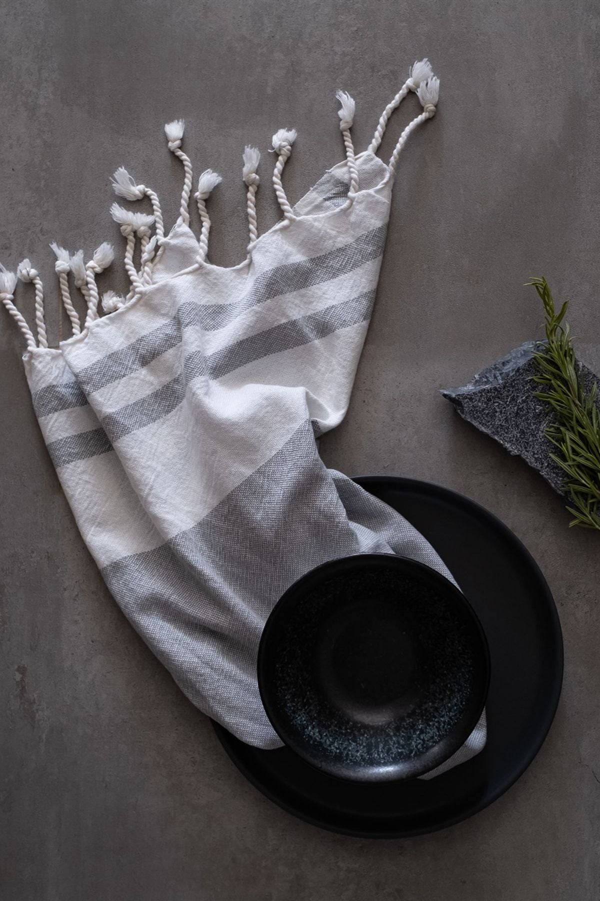 Simple Tassel 2'li Mutfak Havlusu Gri
