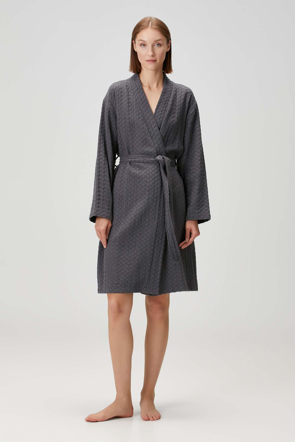 Honeycomb Waffle Cotton Robe Dark Grey