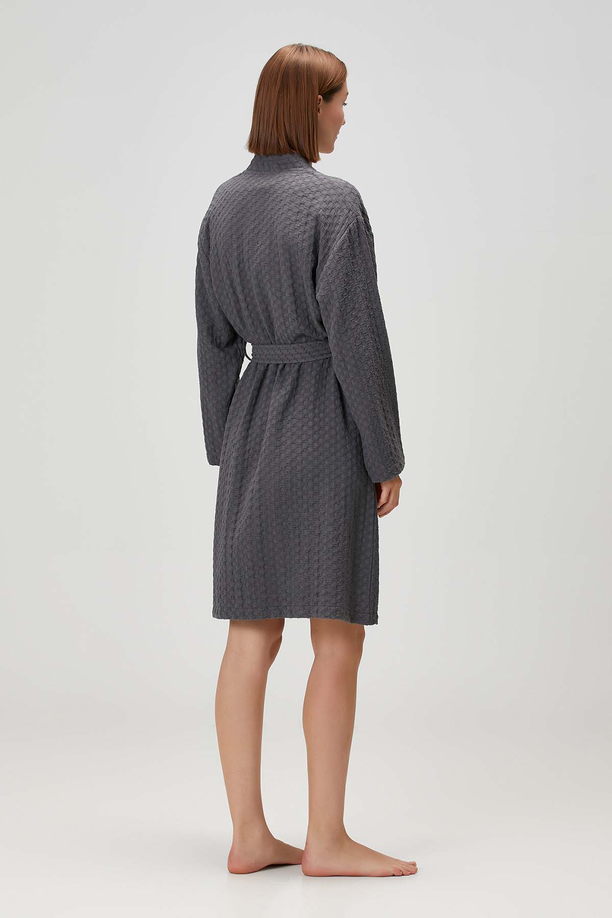 Honeycomb Waffle Cotton Robe Dark Grey