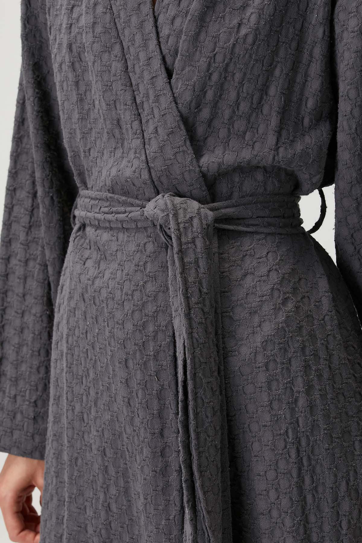 Honeycomb Waffle Cotton Robe Dark Grey