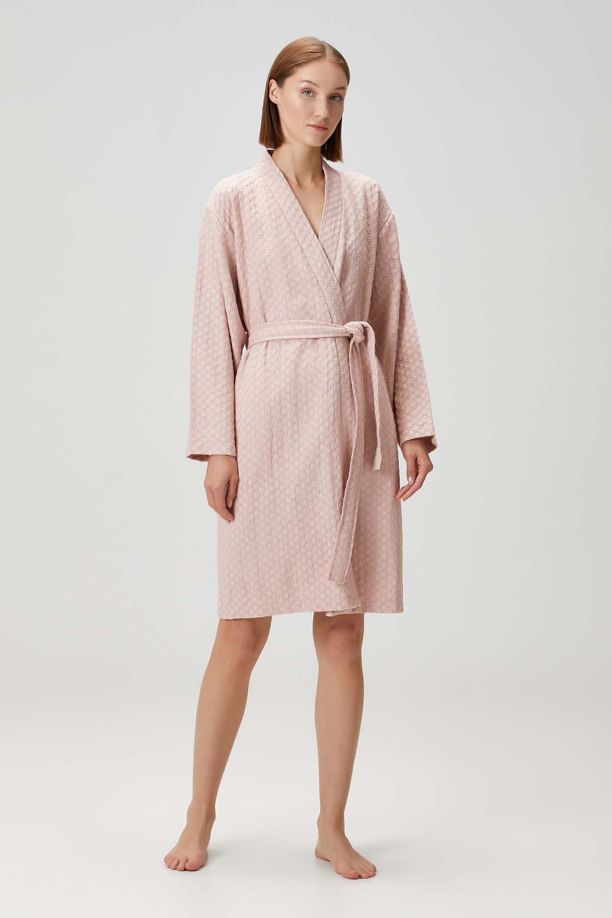 Honeycomb Waffle Cotton Robe Pink
