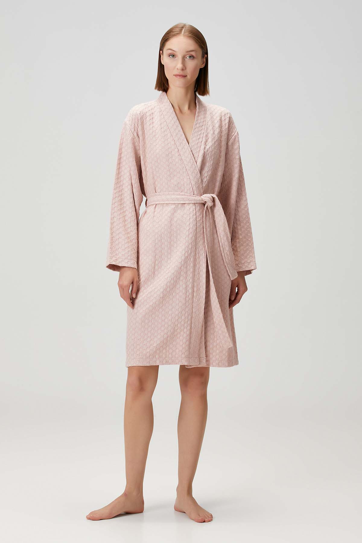Honeycomb Waffle Cotton Robe Pink