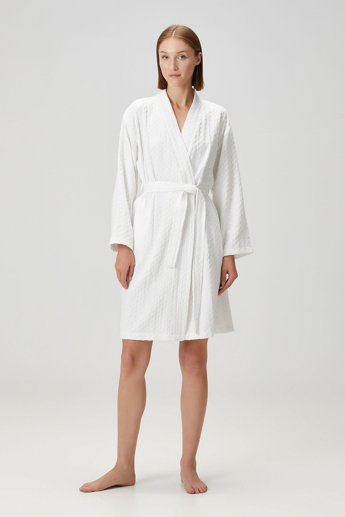 Honeycomb Waffle Cotton Robe White