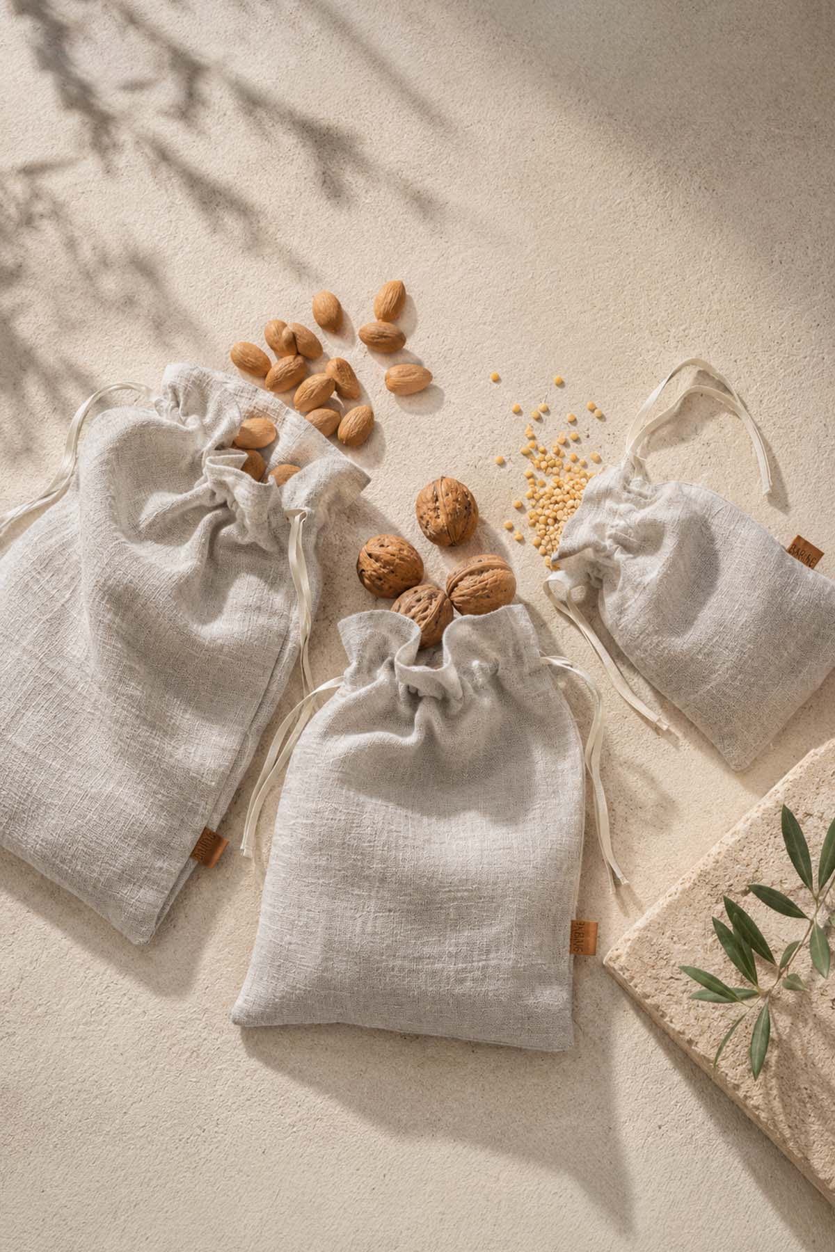 Linen Grain Bag Set Of 3 Natural