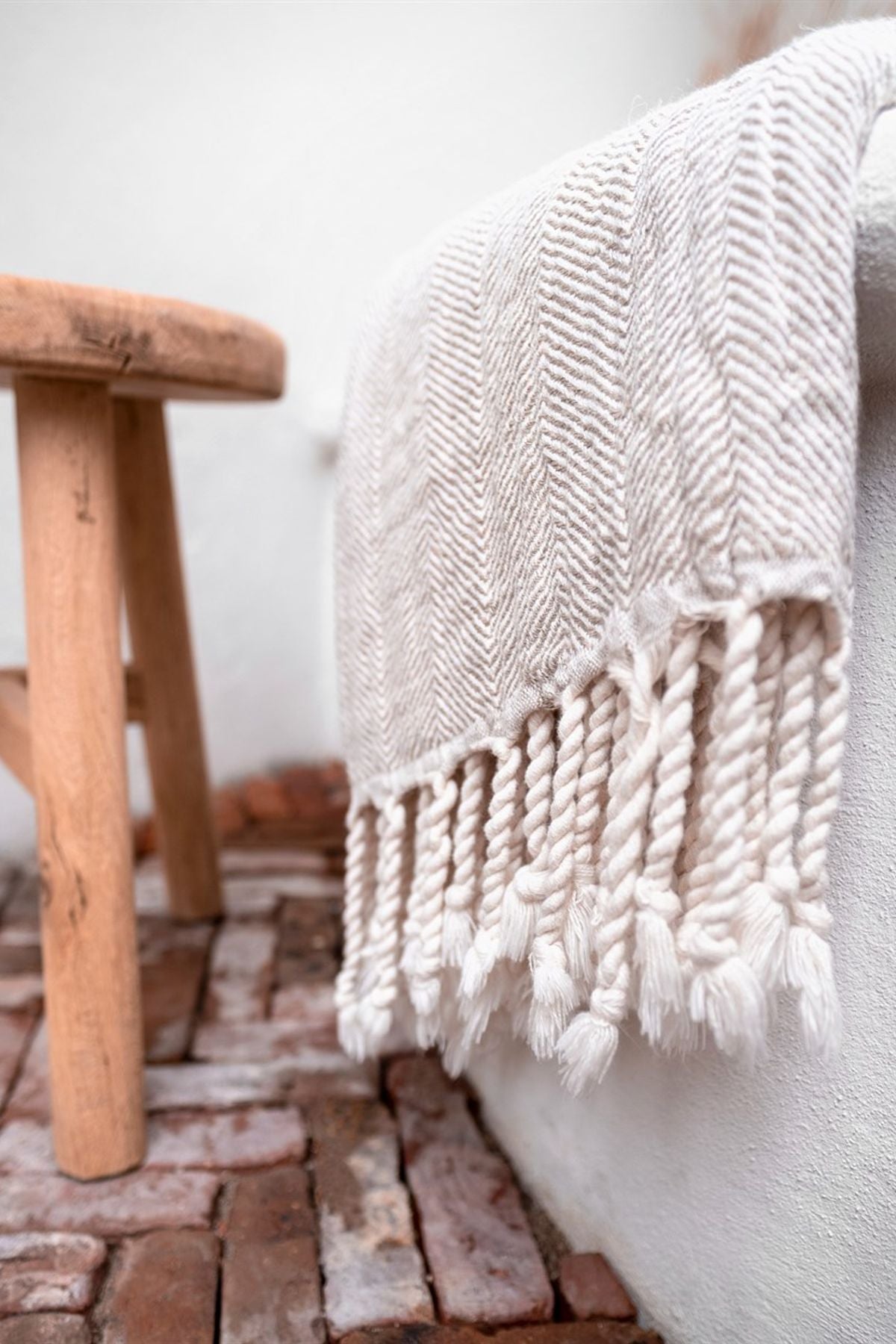 Linen Herringbone Keten Koltuk Şalı Natürel