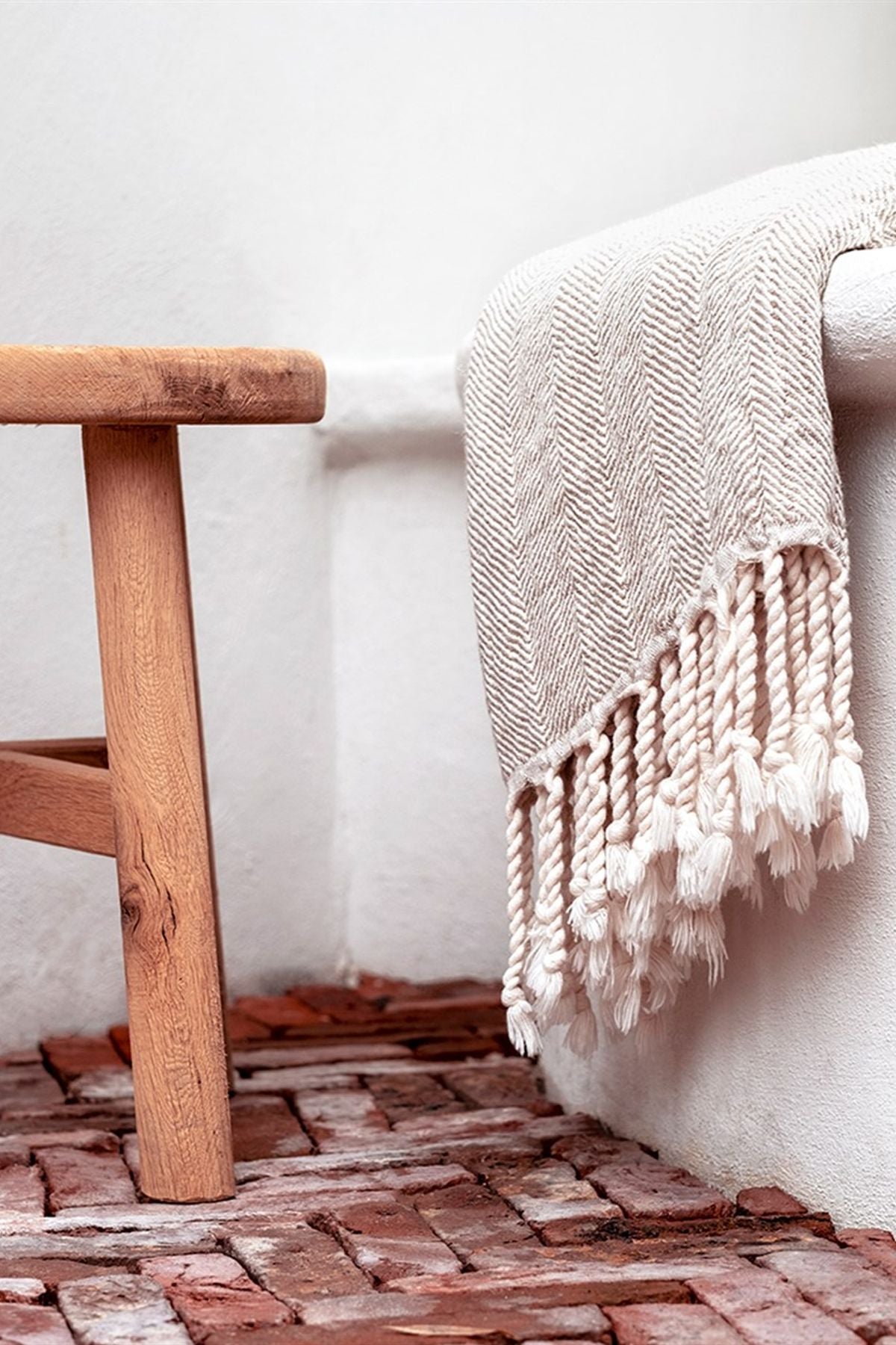 Linen Herringbone Keten Koltuk Şalı Natürel