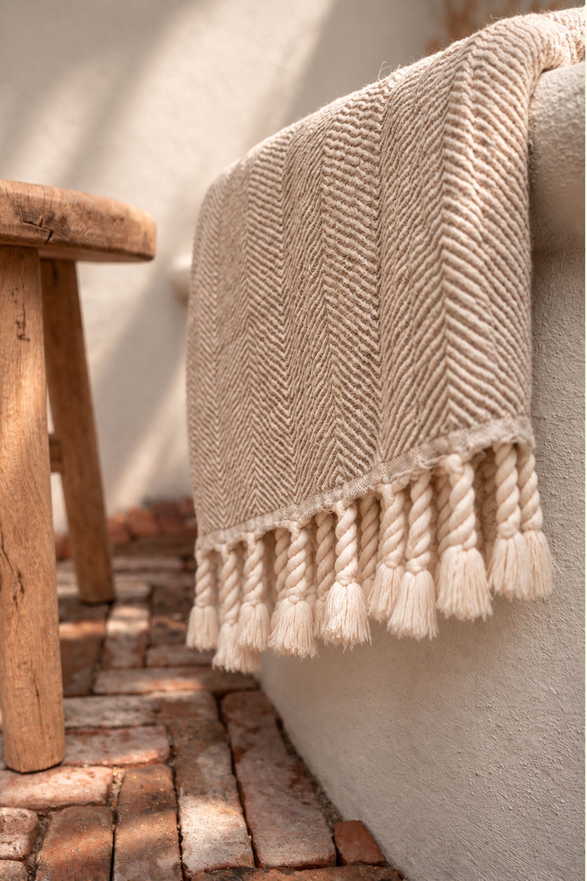 Linen Herringbone Throw Blanket