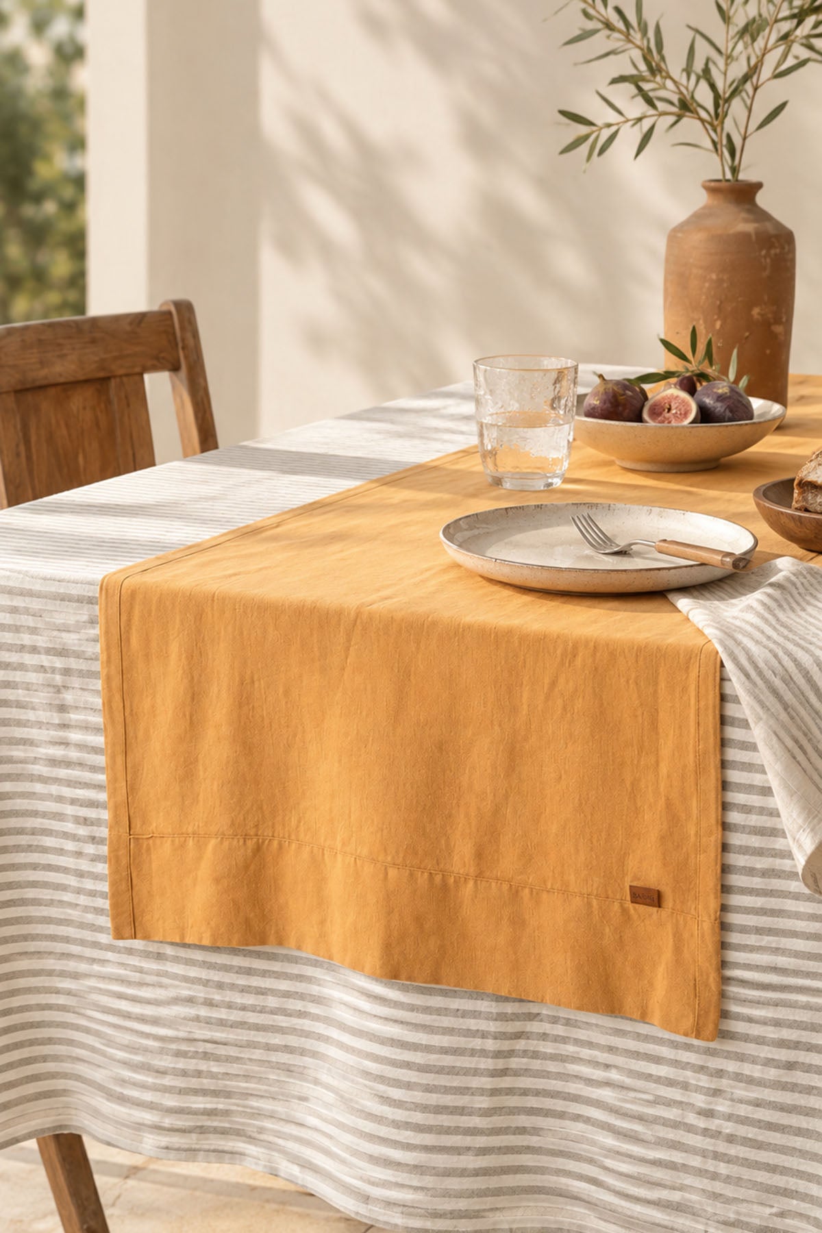 Linen Table Runner Oak Buff