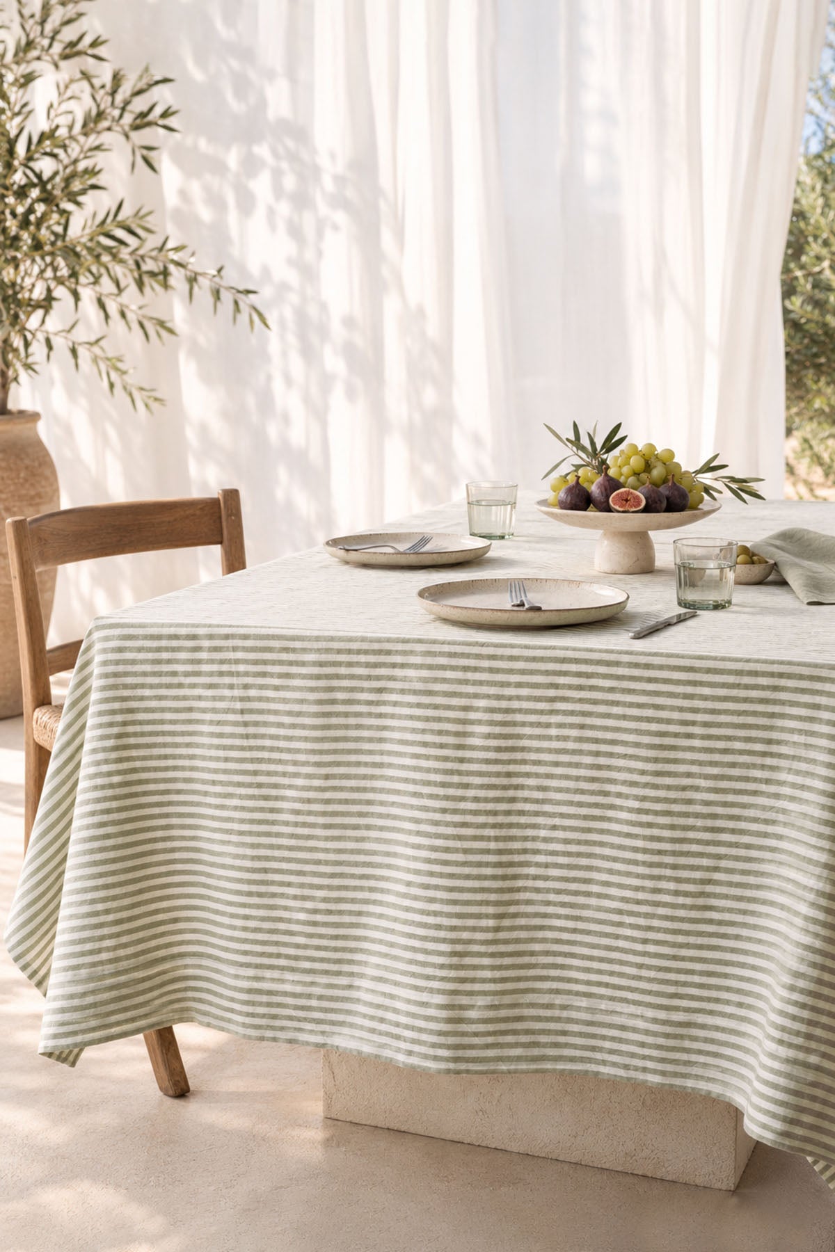 Stripe Linen Tablecloth Khaki
