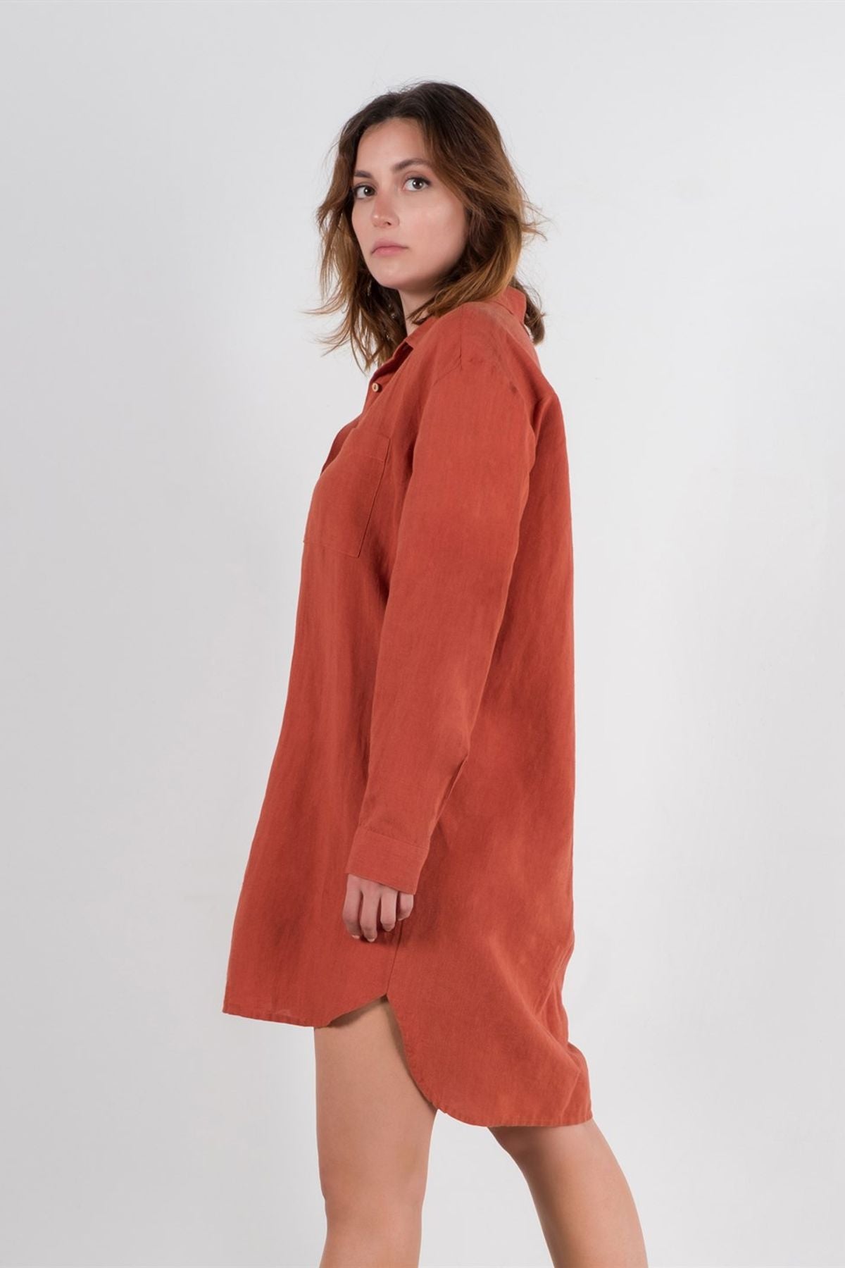 Lino Gömlek Elbise Spicy Orange