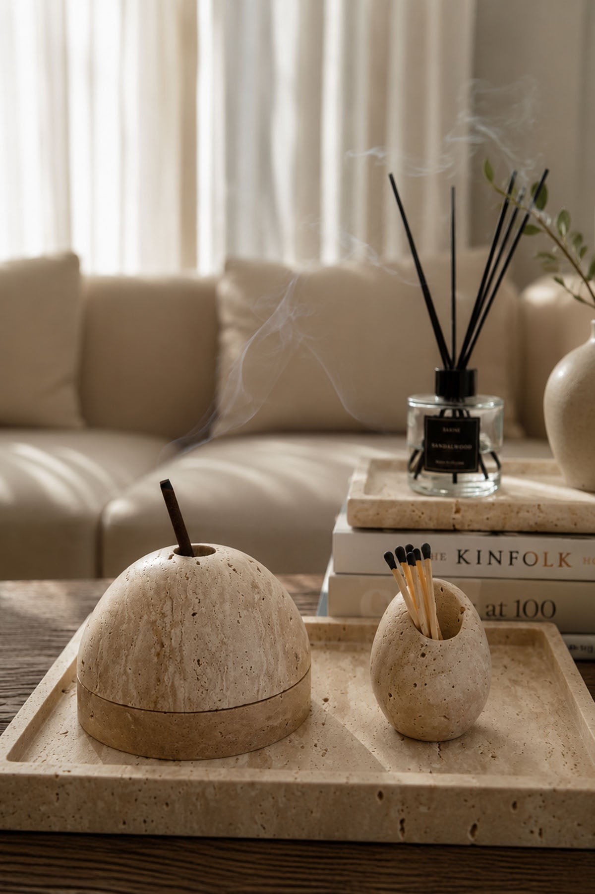 Travertine Marble Match Holder