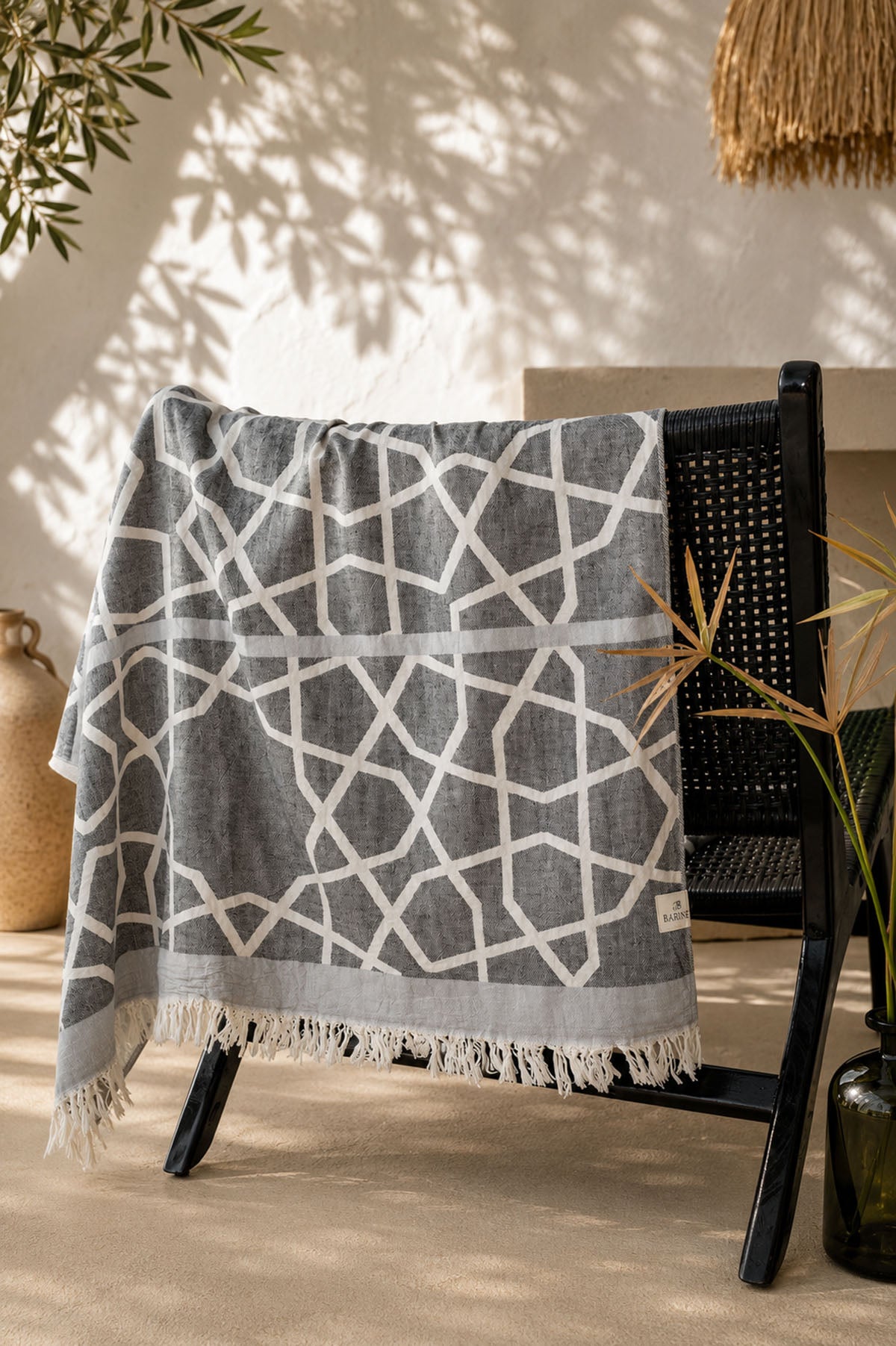 Marrakech Pestemal Turkish Towel Grey-Black with Carry Bag