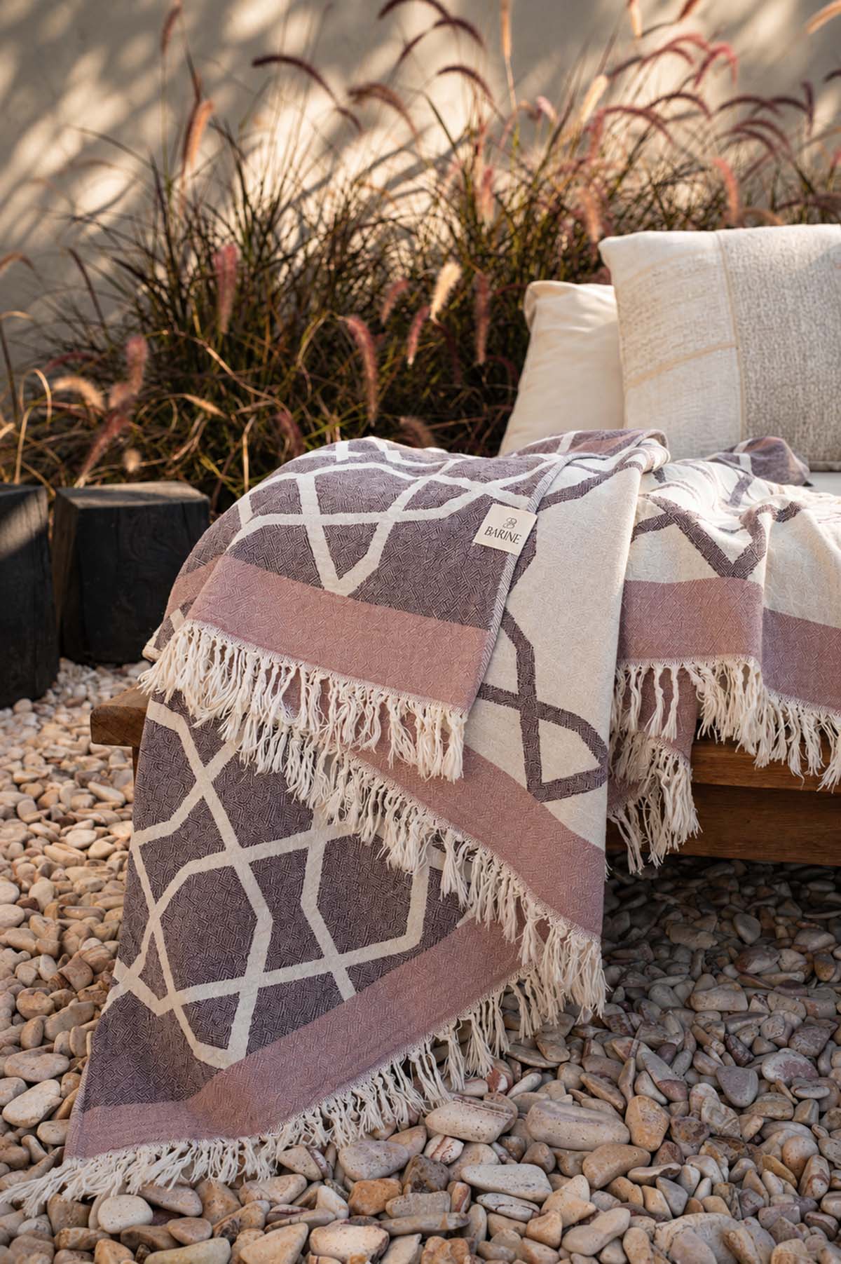 Marrakech Pestemal Turkish Towel Mousse-Wine With Carry Bag