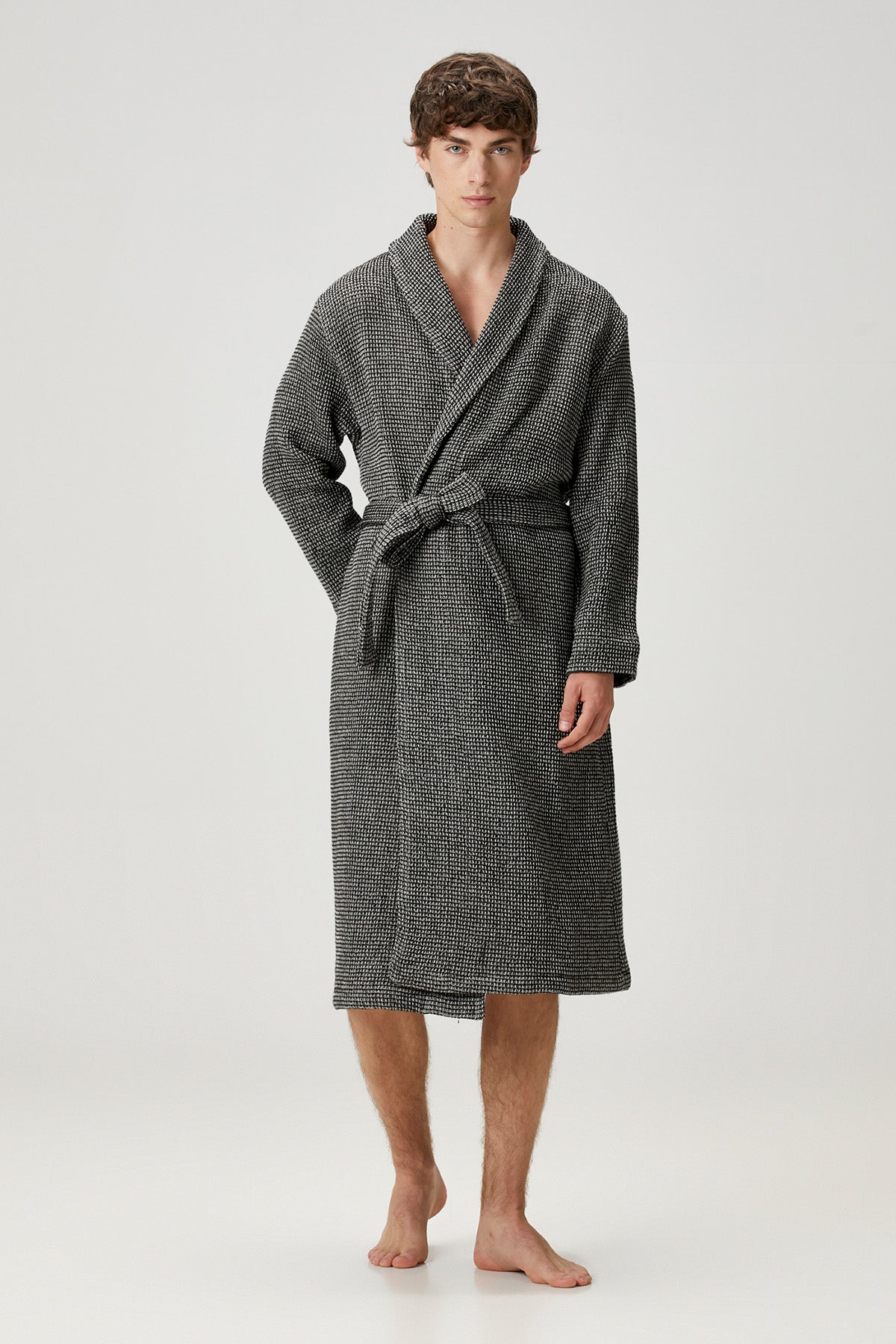 Pergamon Wool Blend Unisex Dressing Gown, Robe Black