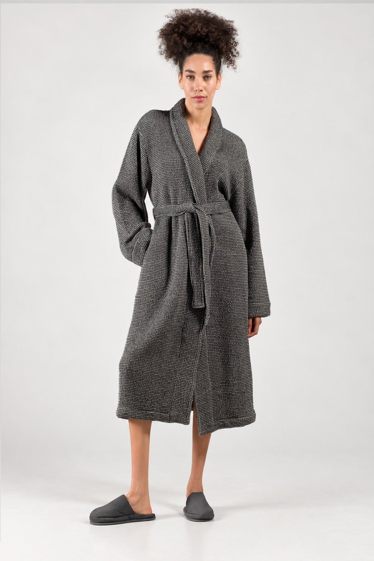 Pergamon Wool Blend Unisex Dressing Gown, Robe Black