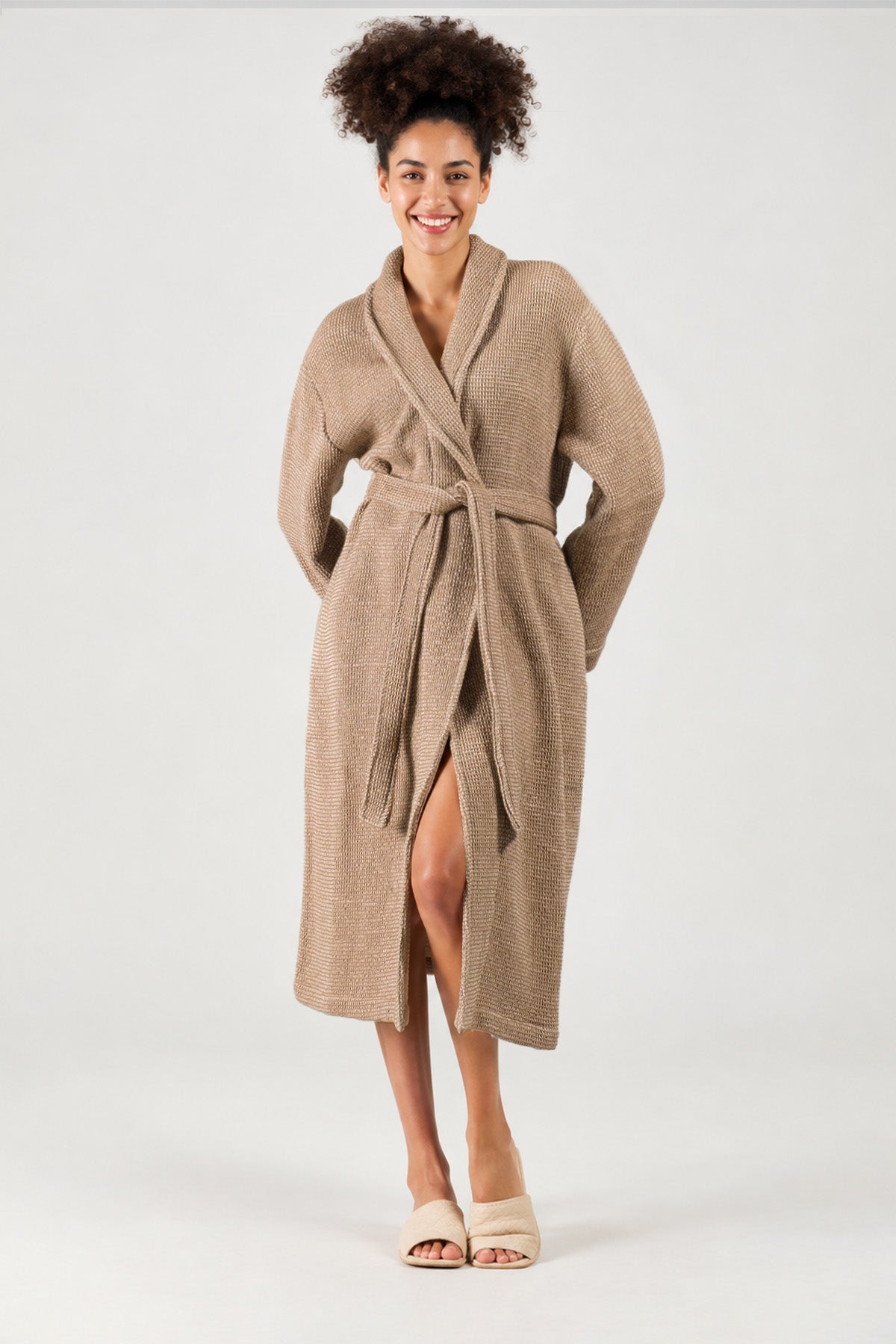 Pergamon Wool Blend Unisex Dressing Gown, Robe Camel