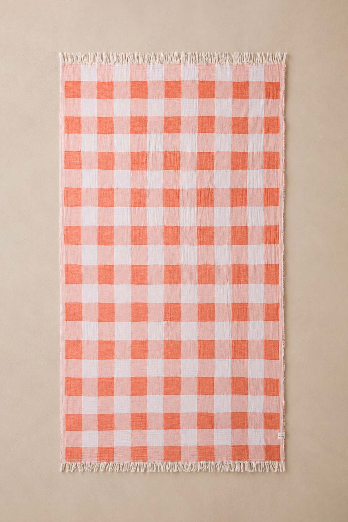 Plaid Pestemal, Turkish Towel Apricot