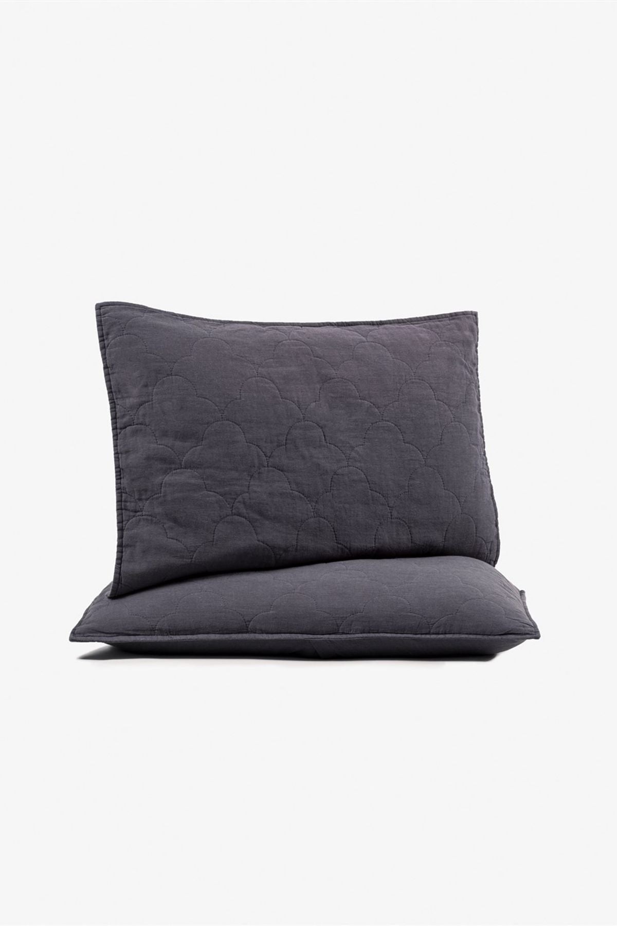 Washed Linen Kapitone Keten Yastık Kılıfı 2'li Set Antrasit