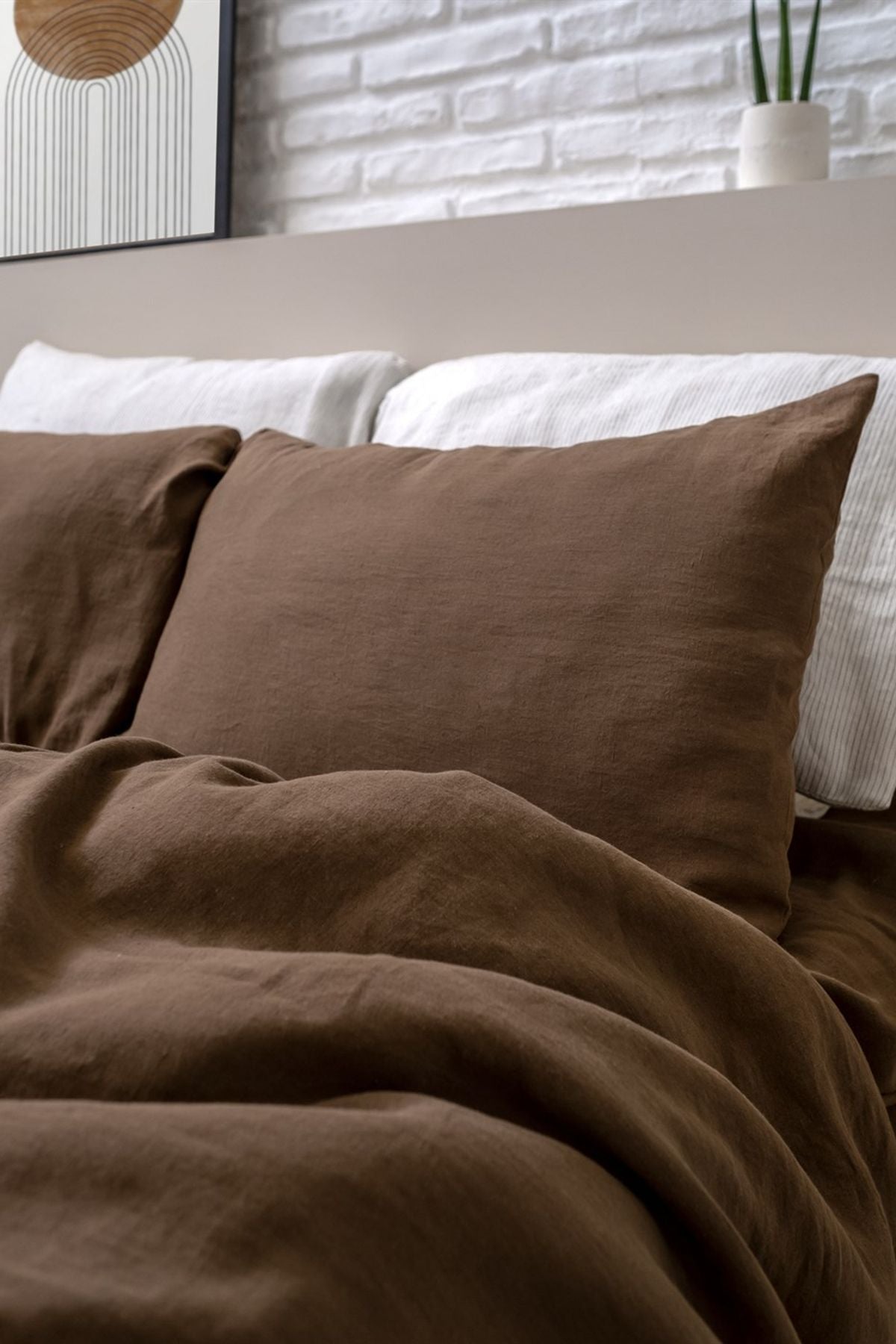 Washed Linen Keten Nevresim Bison