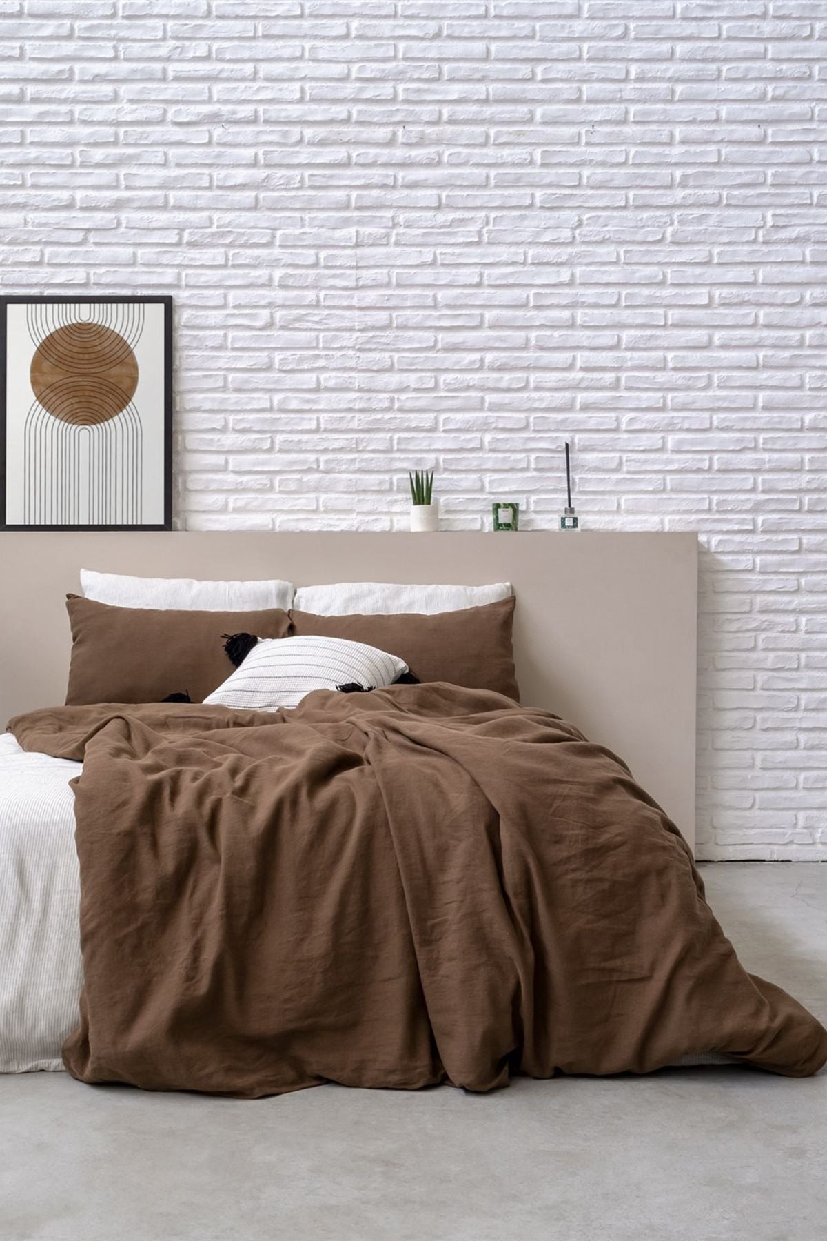 Washed Linen Keten Nevresim Bison