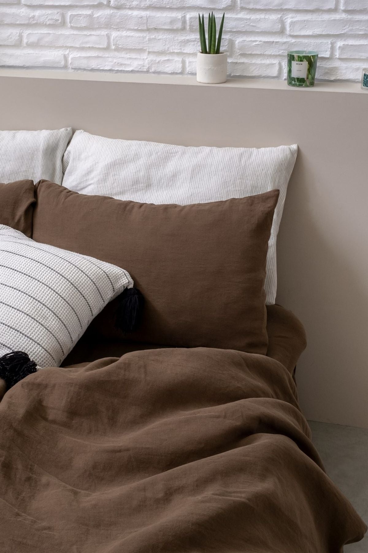 Washed Linen Keten Nevresim Bison