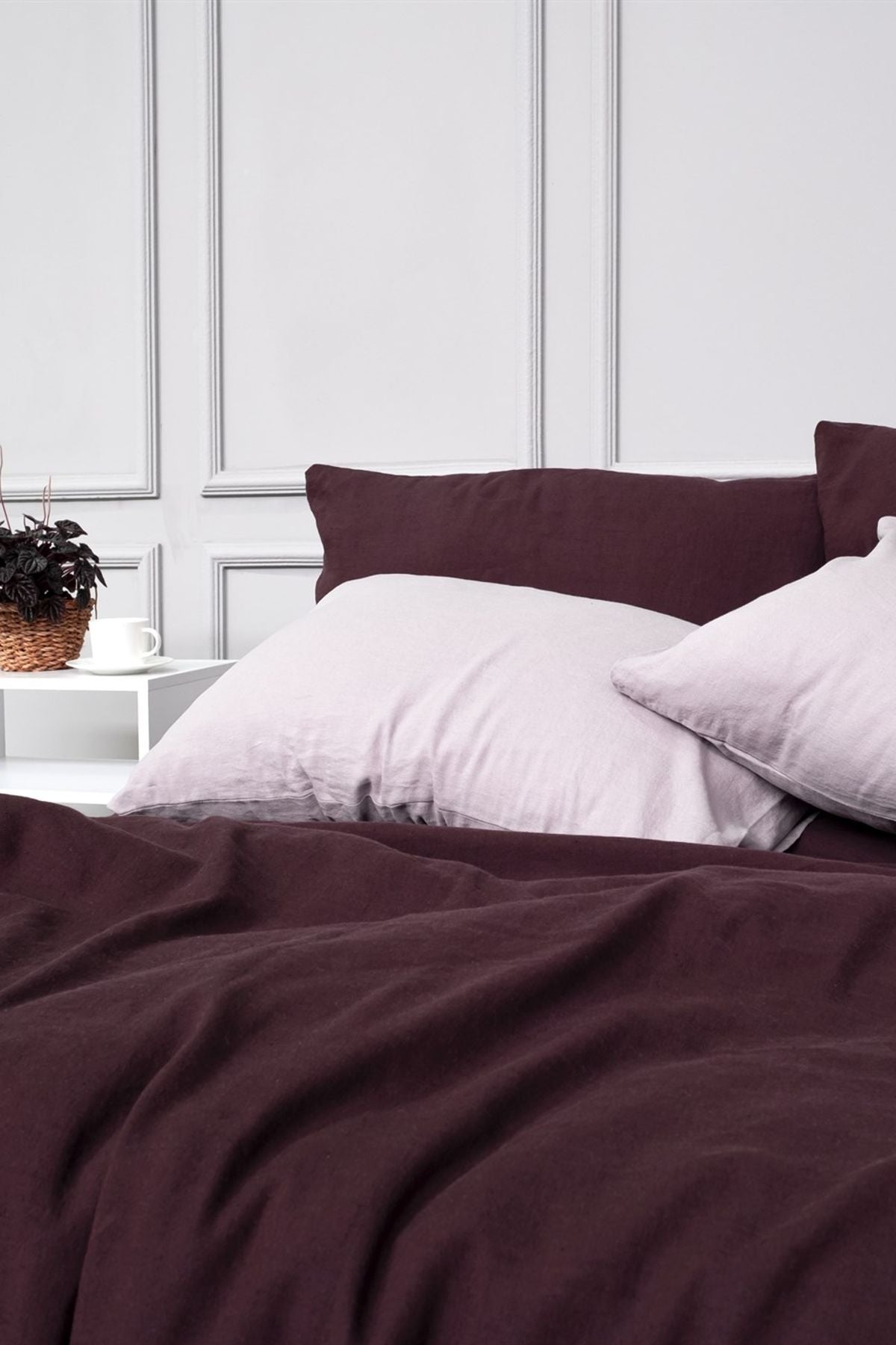 Washed Linen Keten Nevresim Wine
