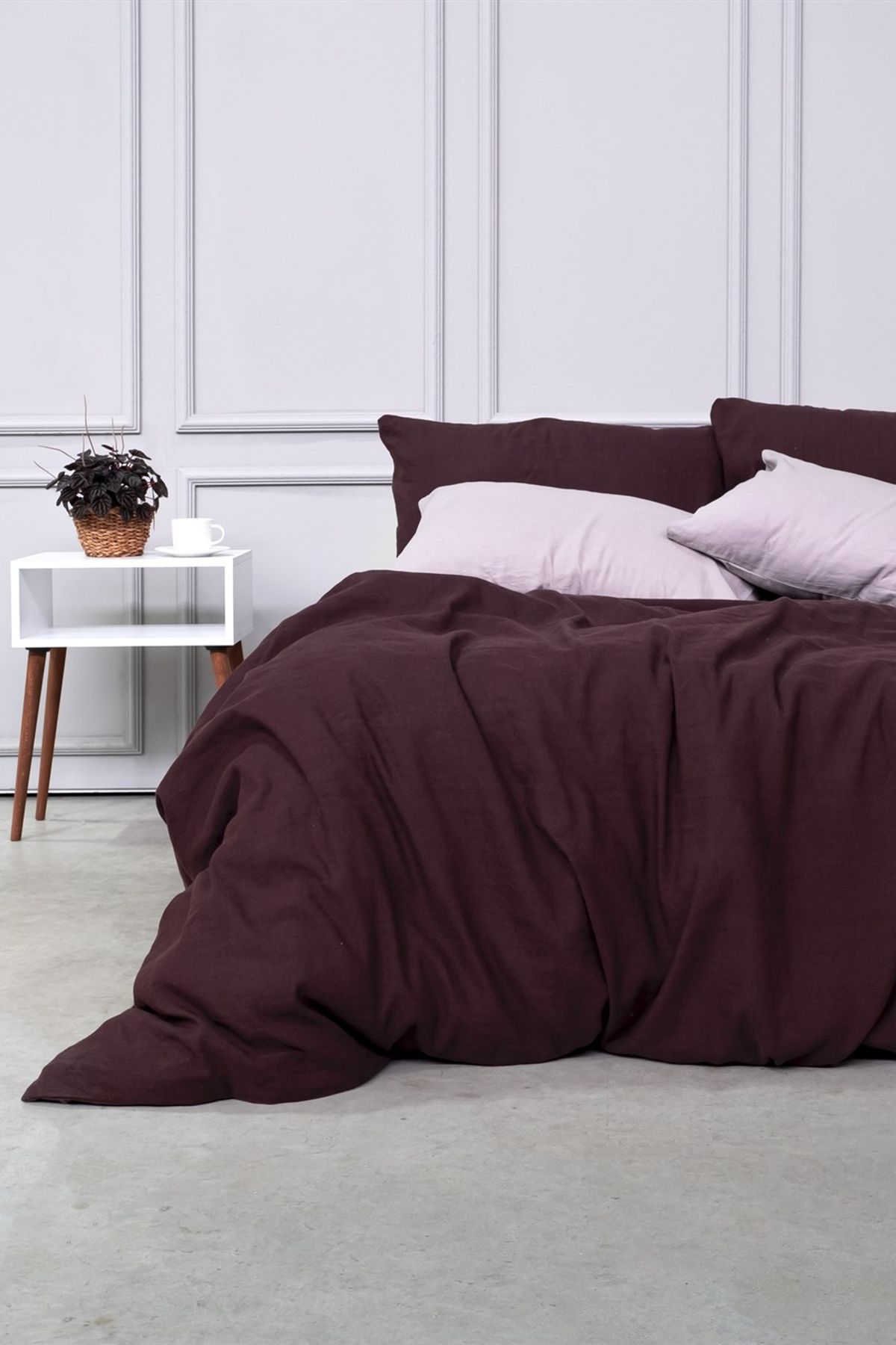 Washed Linen Keten Nevresim Wine