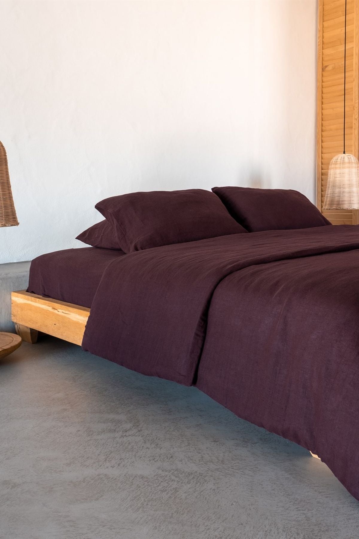 Washed Linen Keten Nevresim Wine