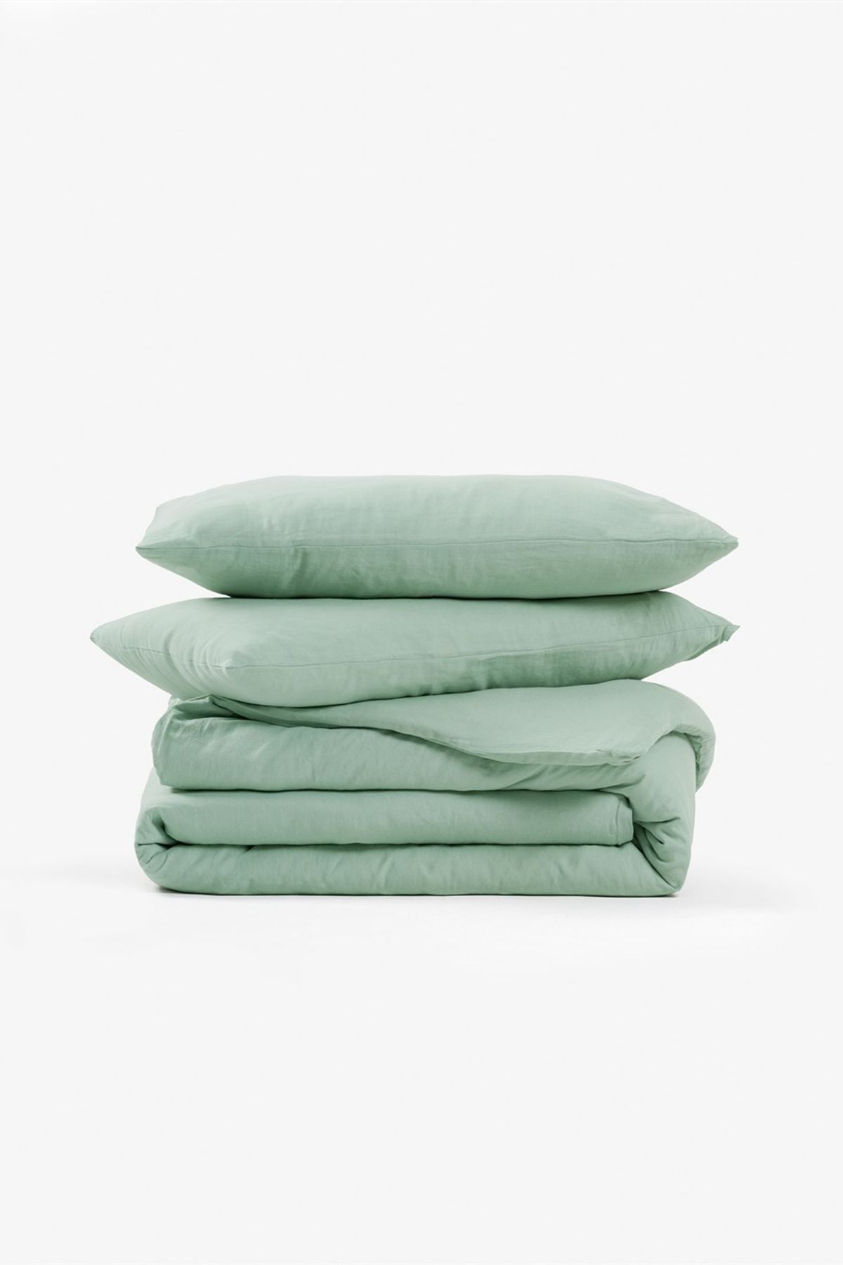 Washed Linen Keten Nevresim Frosty Green