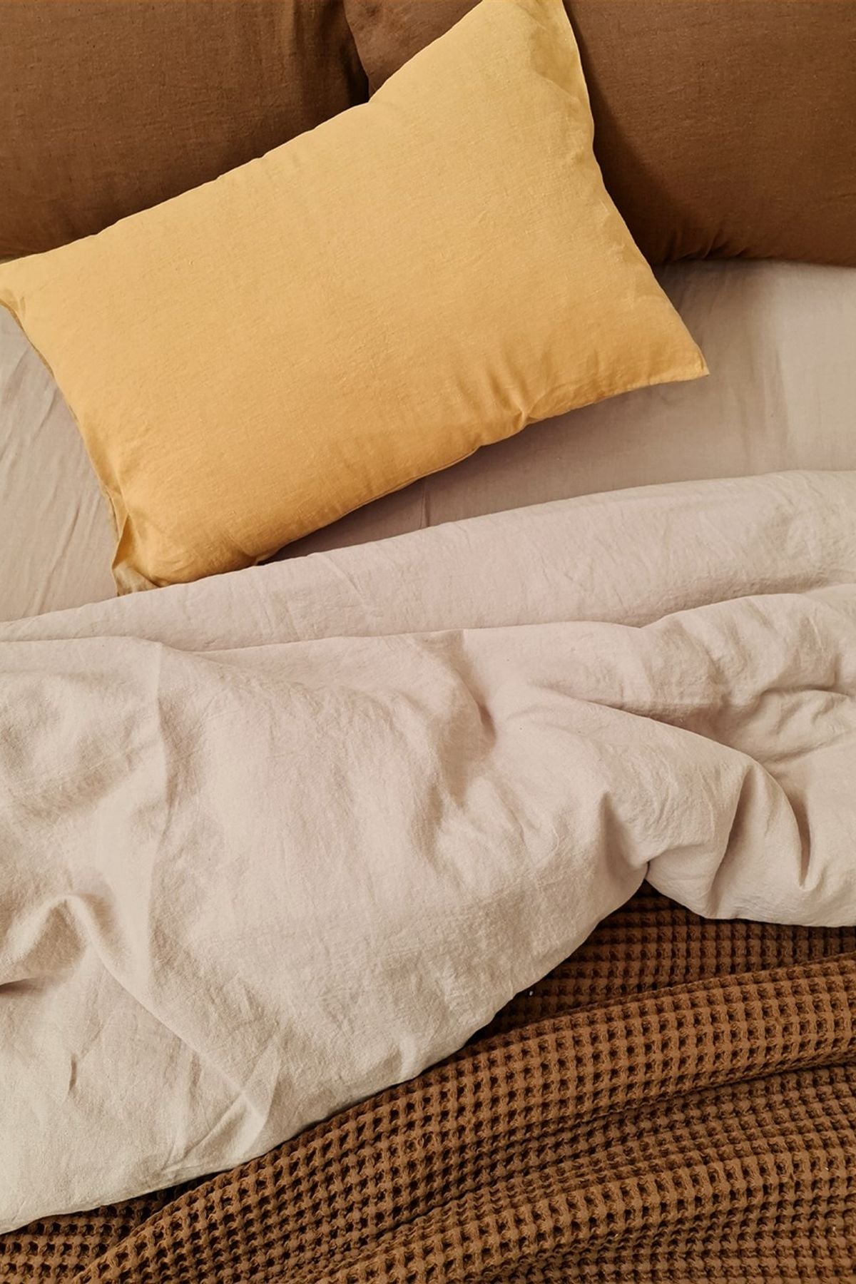 Washed Linen Keten Nevresim Nougat
