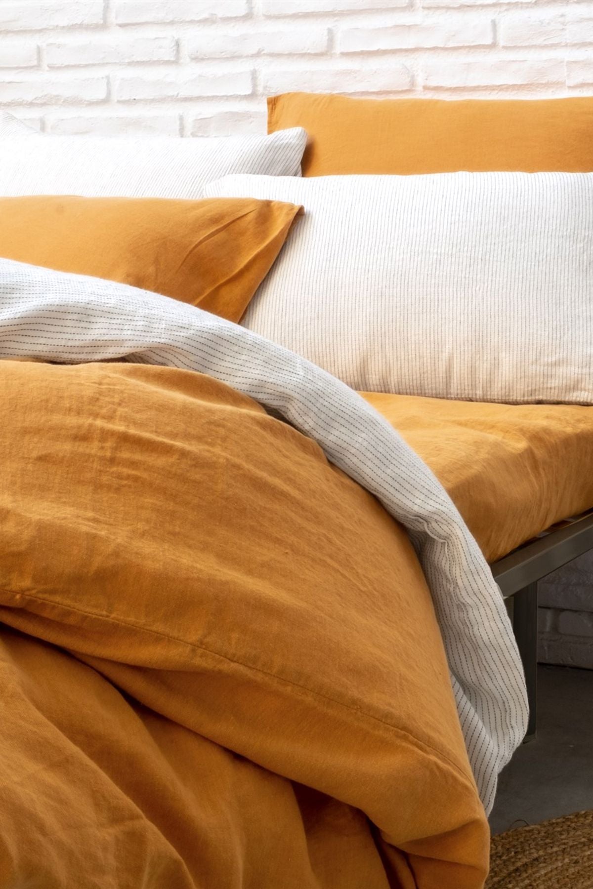 Washed Linen Keten Nevresim Oak Buff
