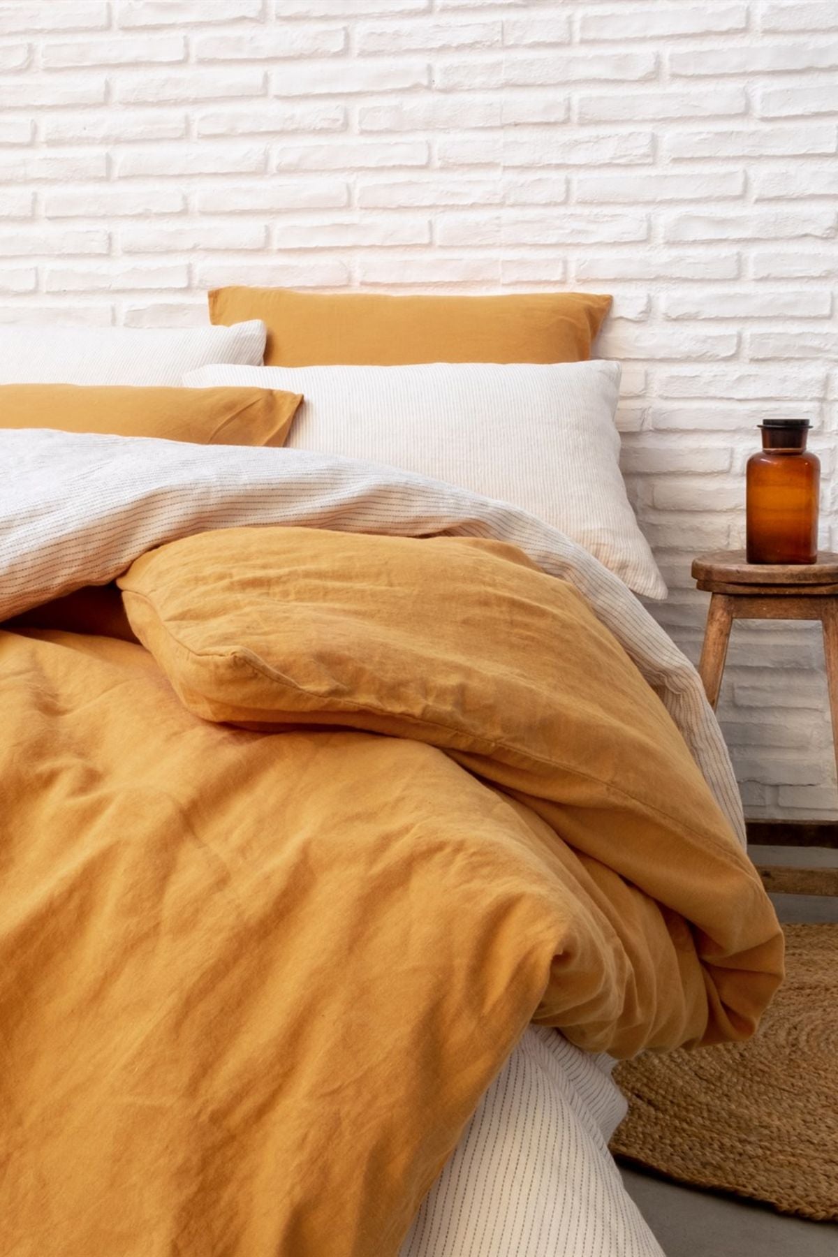 Washed Linen Keten Nevresim Oak Buff