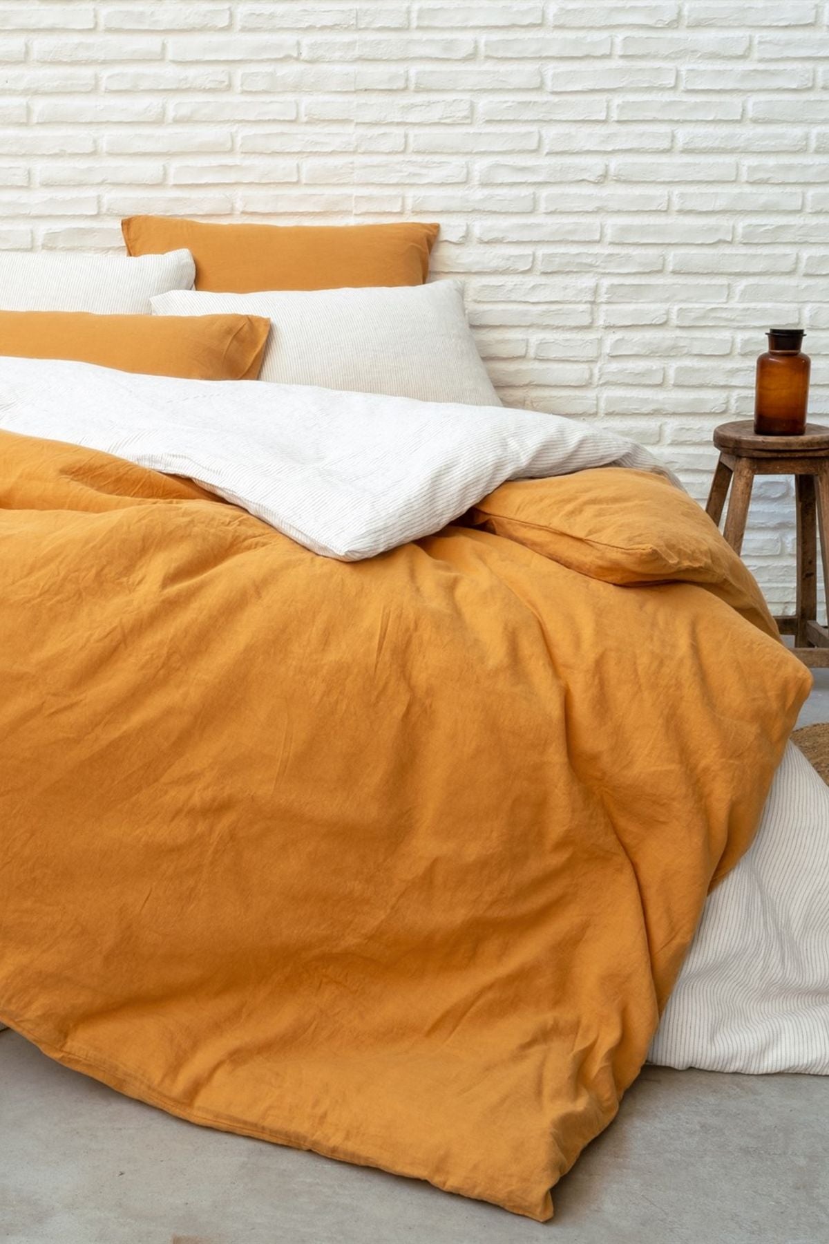 Washed Linen Keten Nevresim Oak Buff