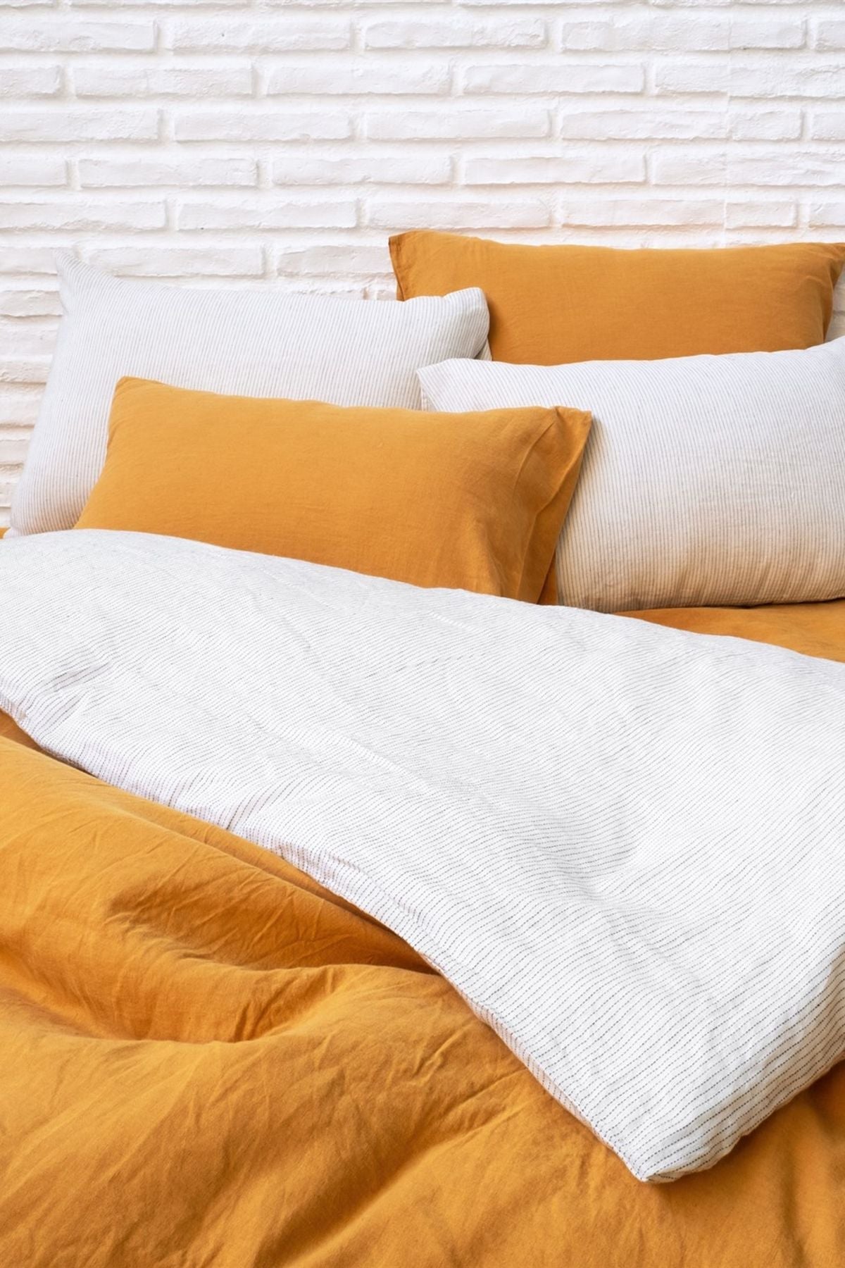 Washed Linen Keten Nevresim Oak Buff