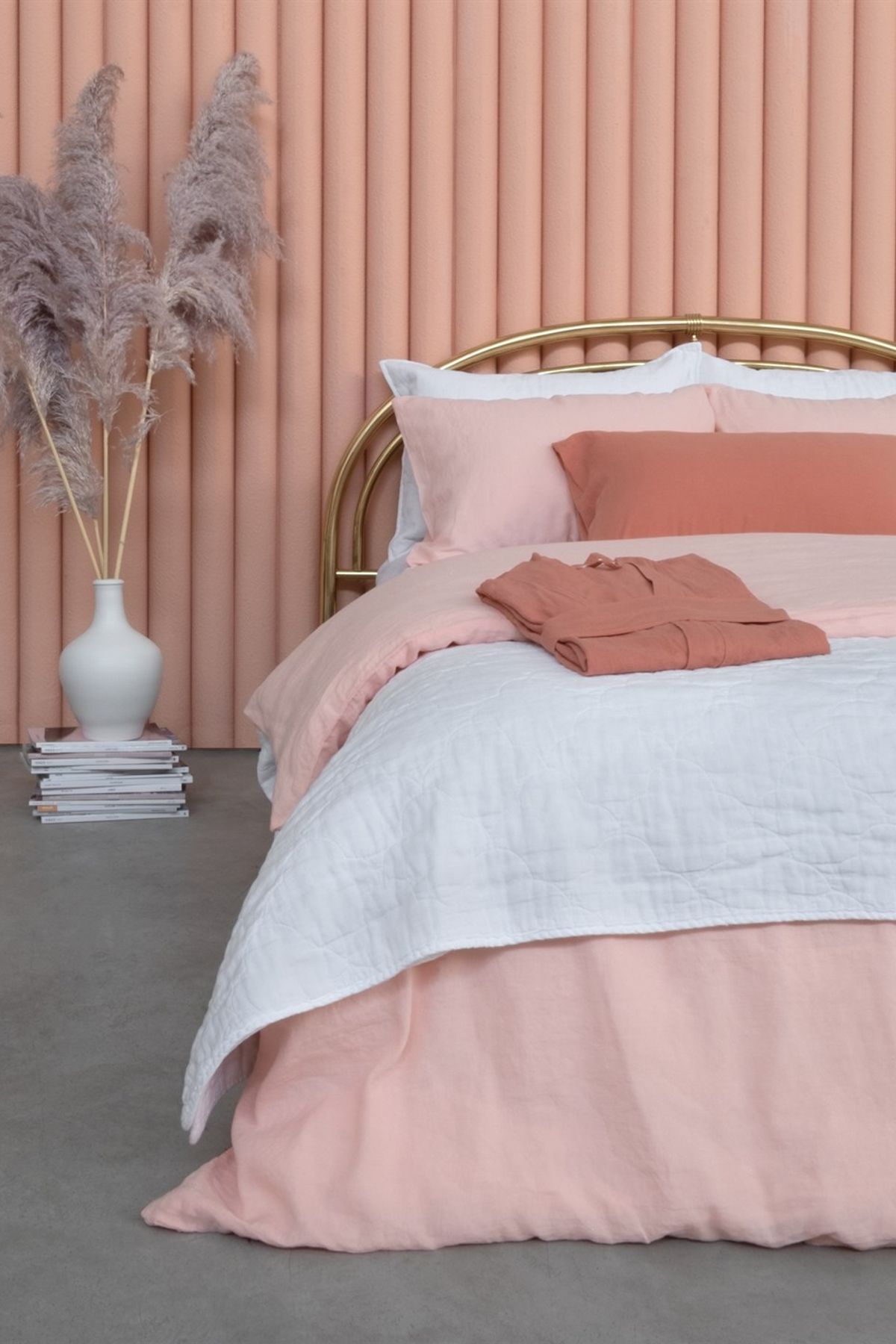 Washed Linen Keten Nevresim Pink