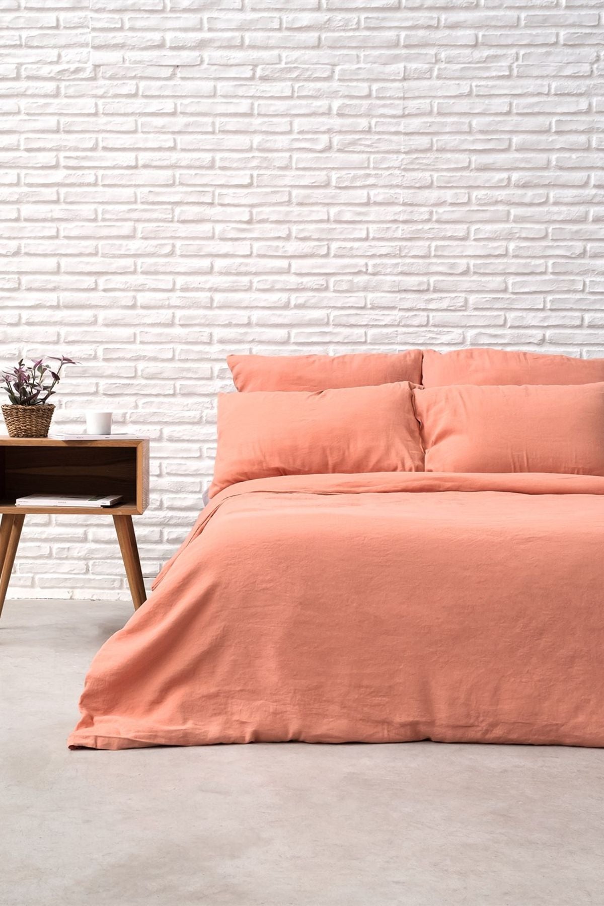 Washed Linen Keten Nevresim Shrimp