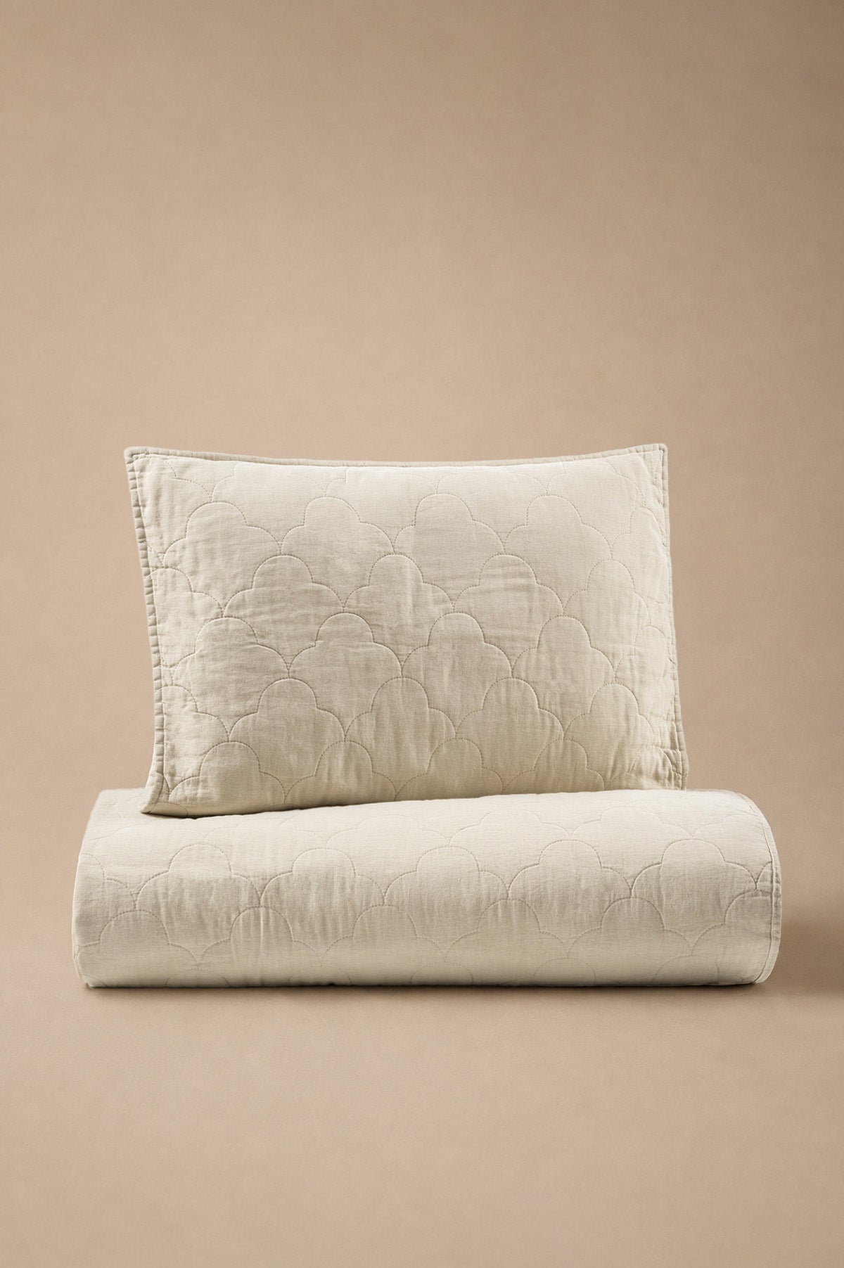 Serenity Quilted Linen Bedspread and Sham Set Beige