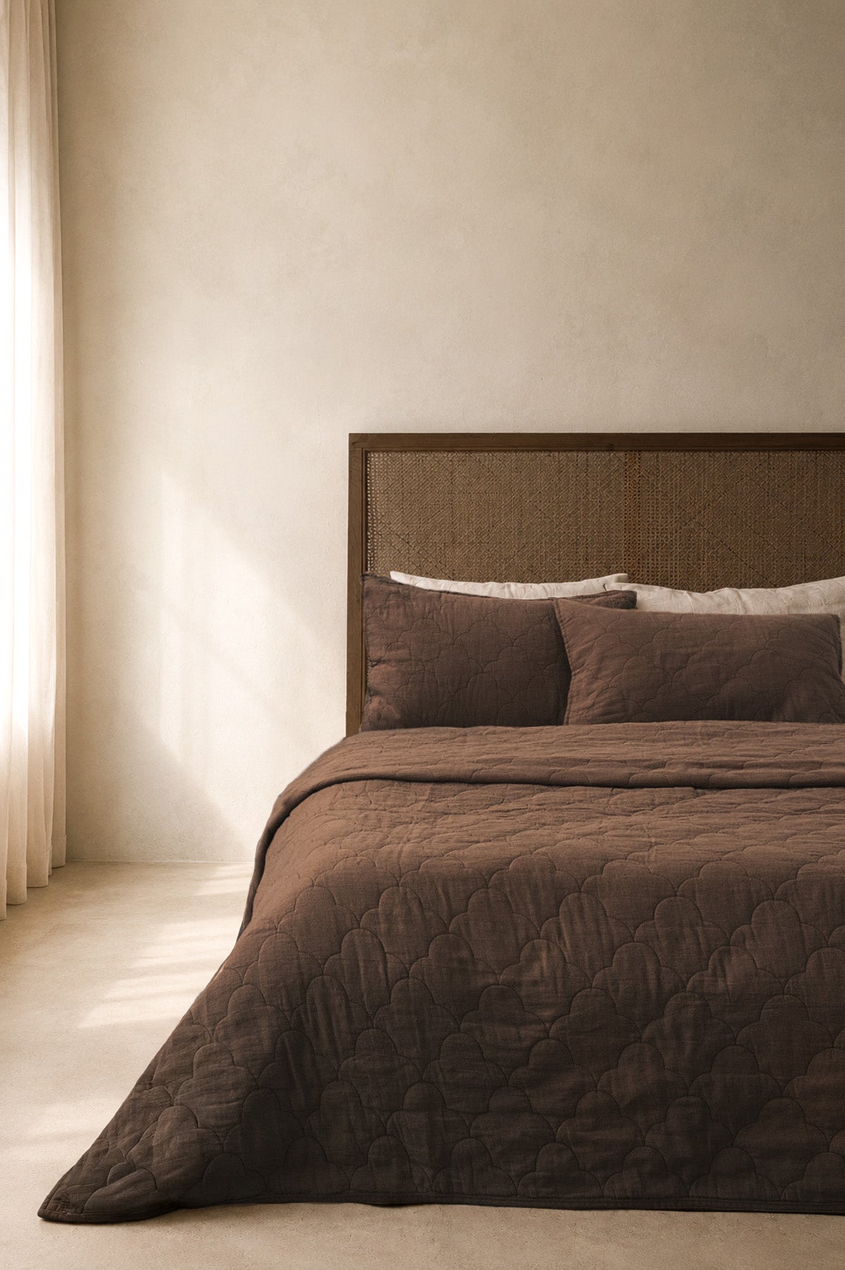 Serenity Quilted Linen Bedspread and Sham Set Brown