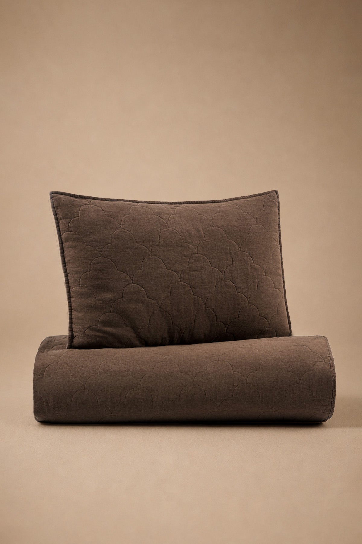Serenity Quilted Linen Bedspread and Sham Set Brown