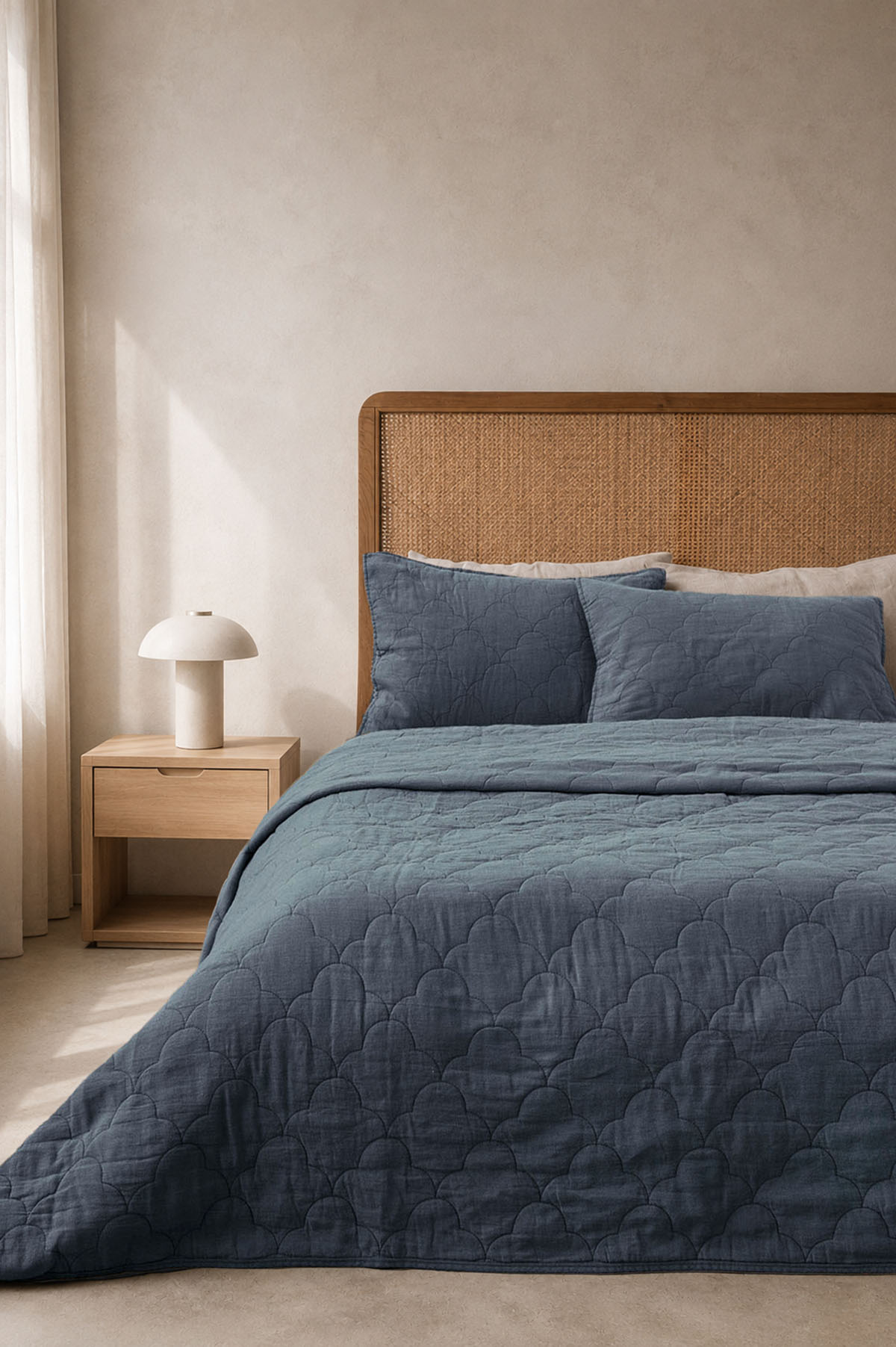 Serenity Quilted Linen Bedspread and Sham Set Dusk