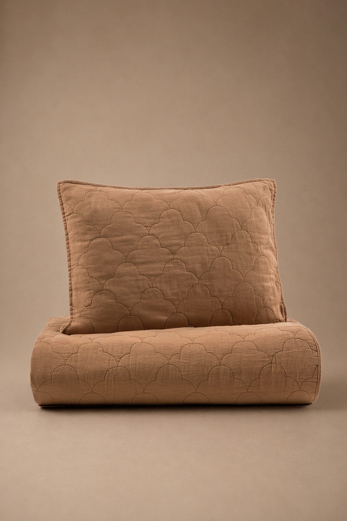 Serenity Quilted Linen Bedspread and Sham Set Caramel