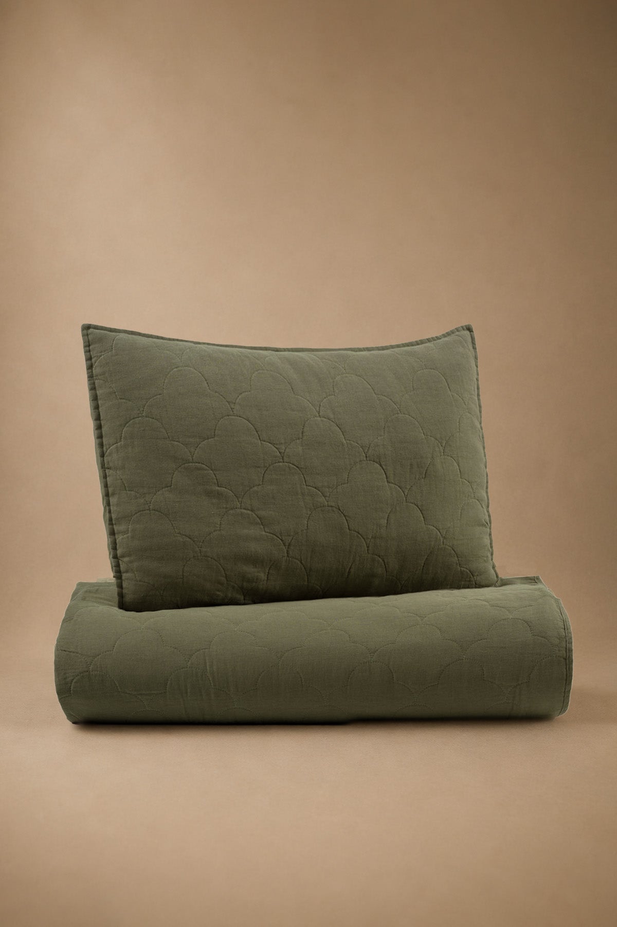 Serenity Quilted Linen Bedspread and Sham Set Khaki