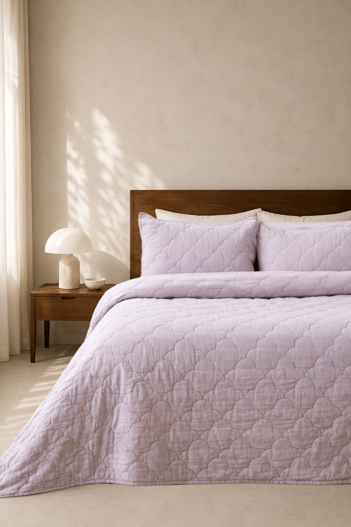 Serenity Quilted Linen Bedspread and Sham Set Orchid