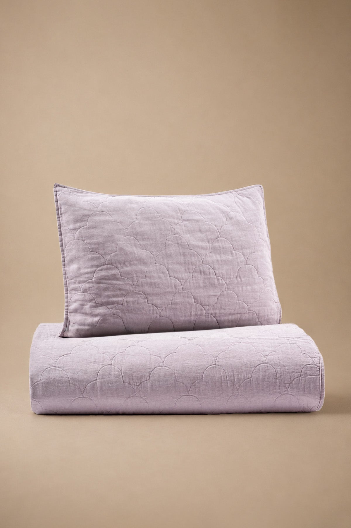 Serenity Quilted Linen Bedspread and Sham Set Orchid