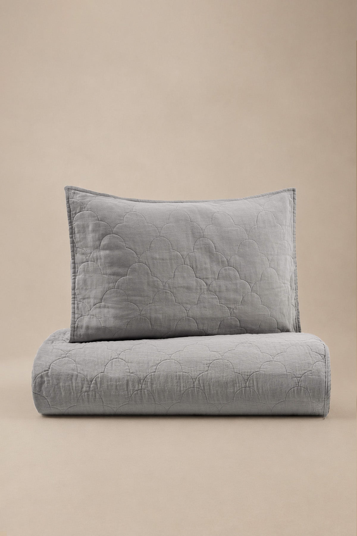 Serenity Quilted Linen Bedspread and Sham Set Grey