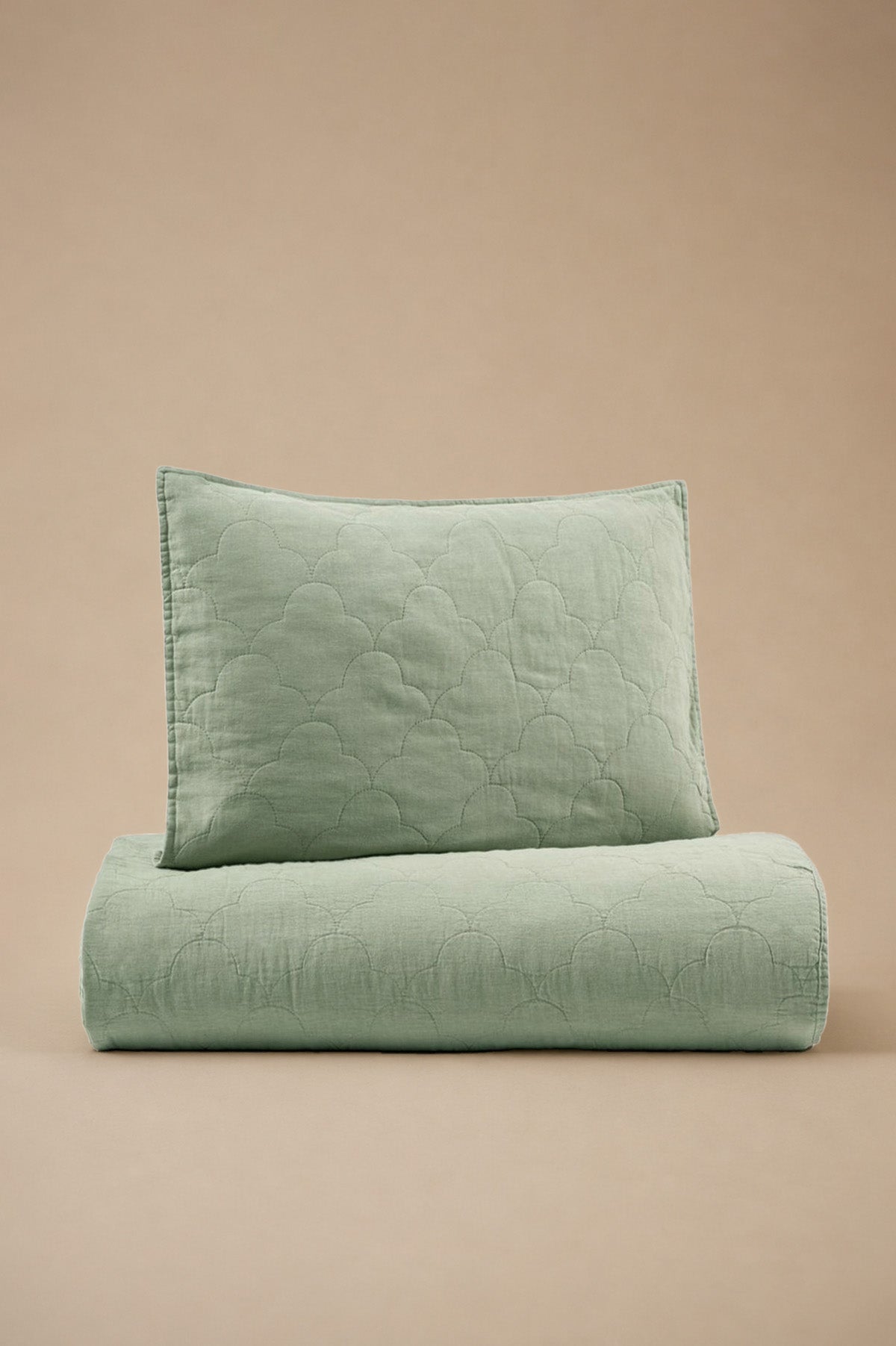Serenity Quilted Linen Bedspread and Sham Set Light Green