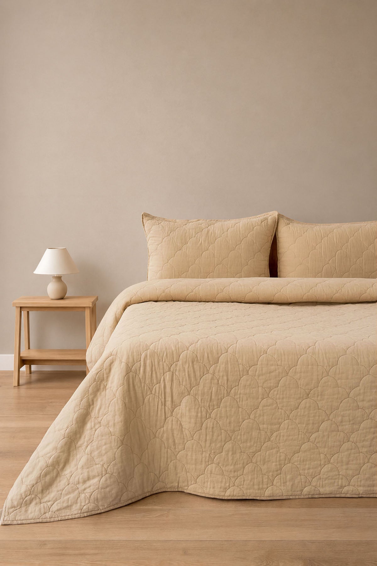 Serenity Quilted Linen Bedspread and Sham Set Sand