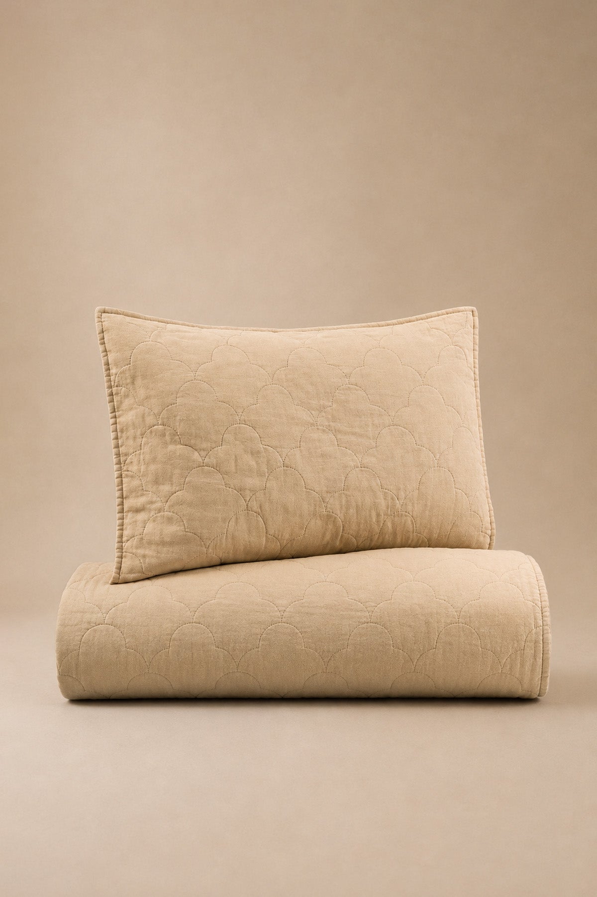 Serenity Quilted Linen Bedspread and Sham Set Sand