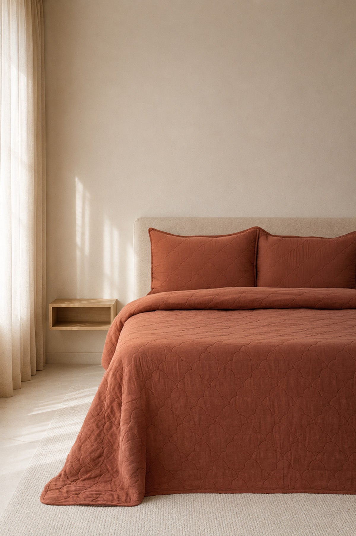 Serenity Quilted Linen Bedspread and Sham Set Spicy Orange