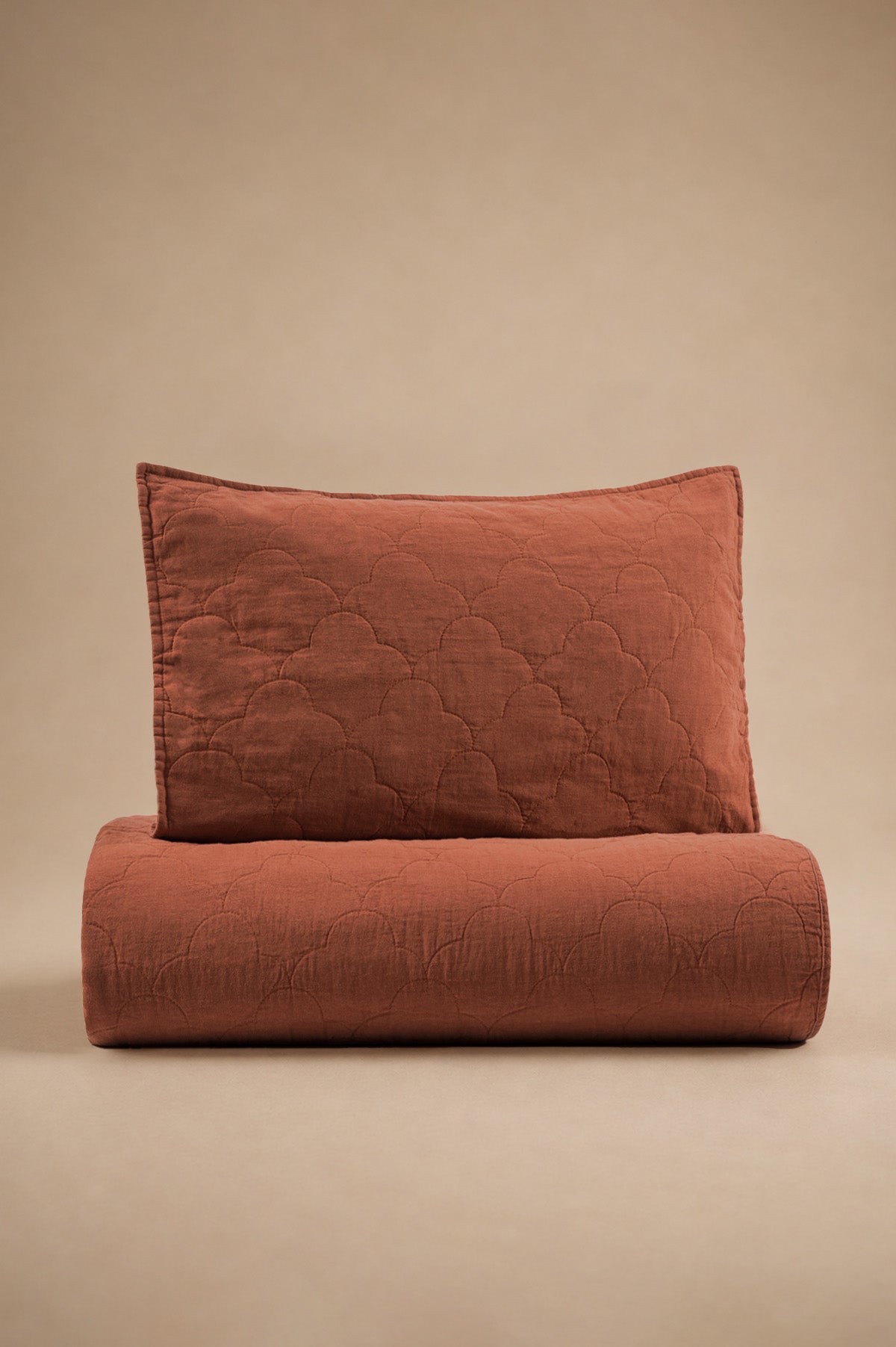 Serenity Quilted Linen Bedspread and Sham Set Spicy Orange